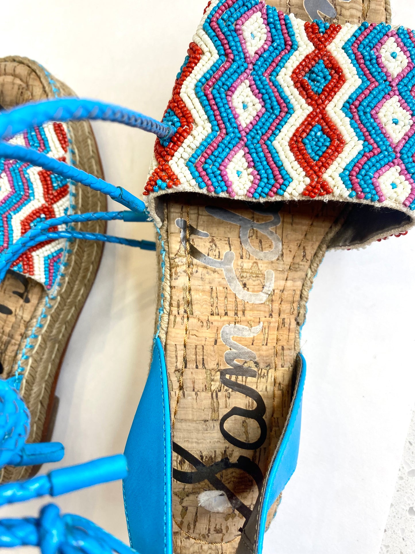 Sam Edelman Multi-Color Beaded Espadrille Lace-Up Sandals – Size 9