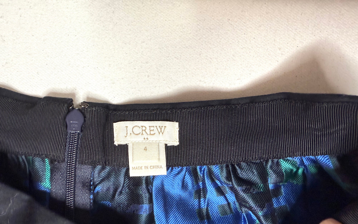 J. Crew Navy and Teal Floral Plaid Jacquard A-Line Mini Skirt w Pockets Size 4