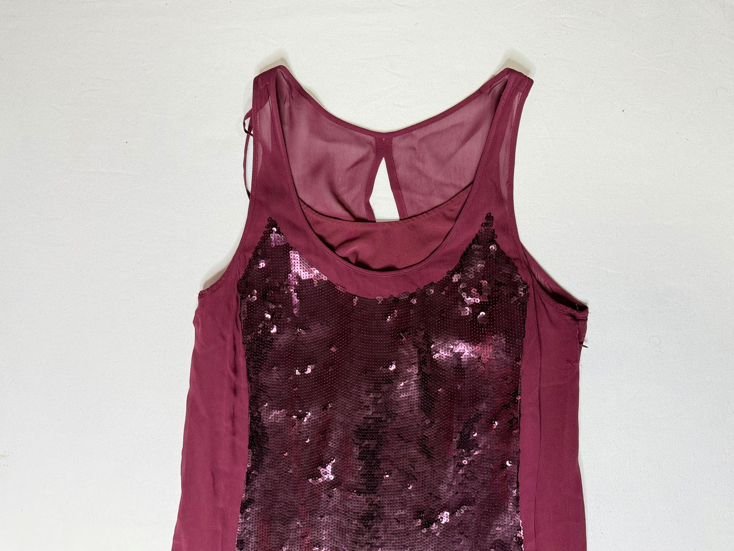 Trouvé Burgundy Sequin Dress Sheer Back Keyhole Size Small
