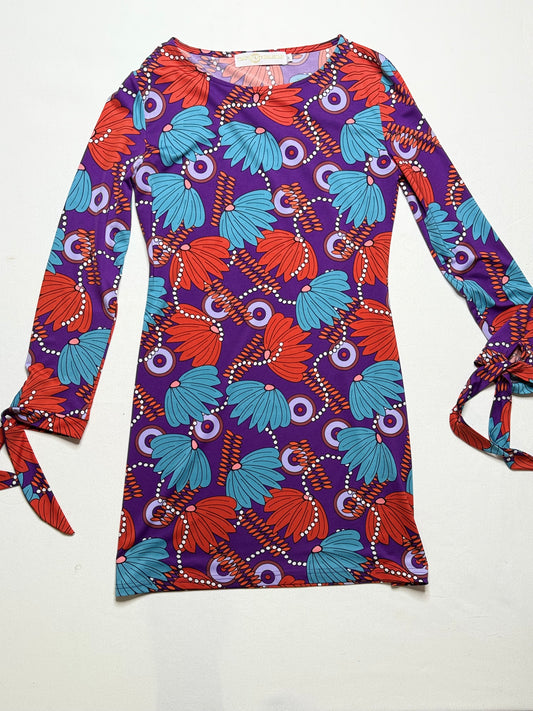 Tracey Negoshian Mod Print Mini Dress Multicolor Long Sleeve Size Small
