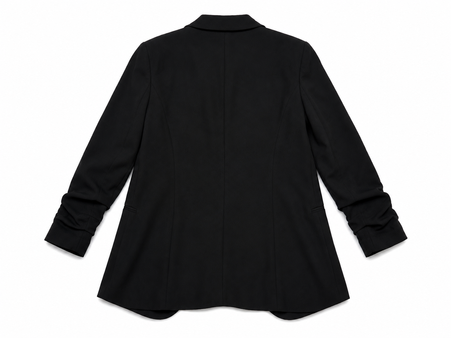 Halogen Black Open Front Blazer XS Ruched Sleeve Career Jacket Minimalist