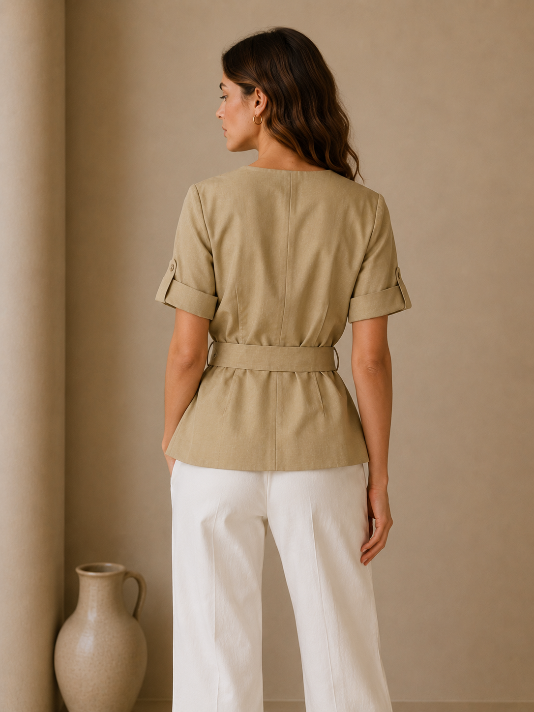 Michael Kors Khaki Cargo Safari Top w/ Belt Size 6