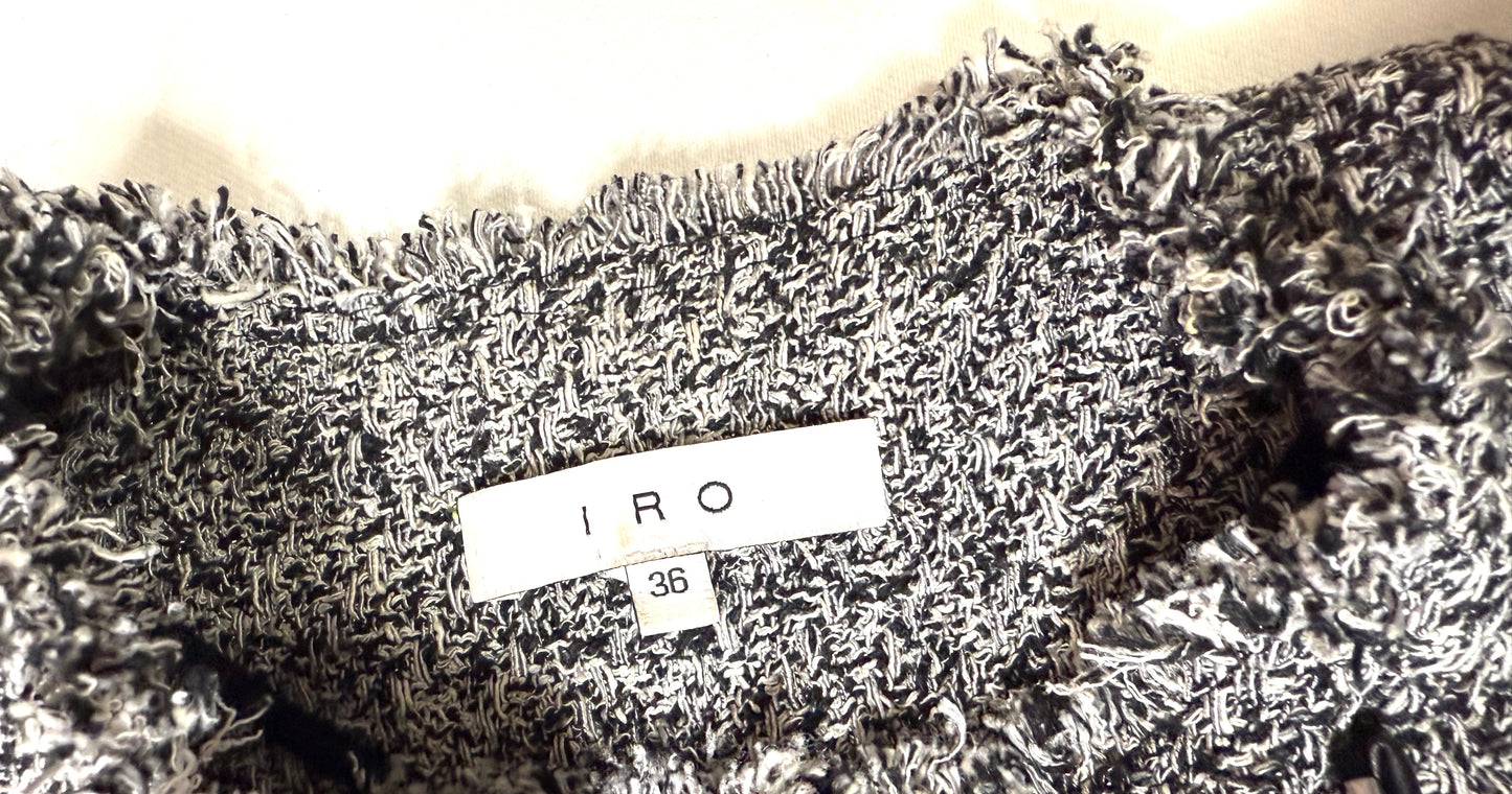 IRO Carlota Tweed Bouclé Asymmetrical Zip Jacket Gray Frayed Trim Size 36 (4)