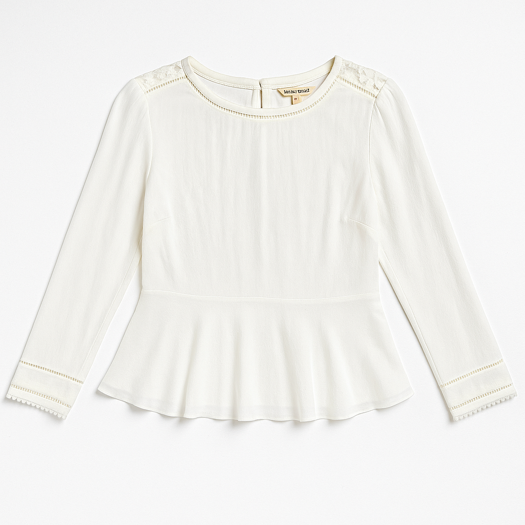 Rebecca Taylor White Long Sleeve Lace Back Peplum Top Size 4