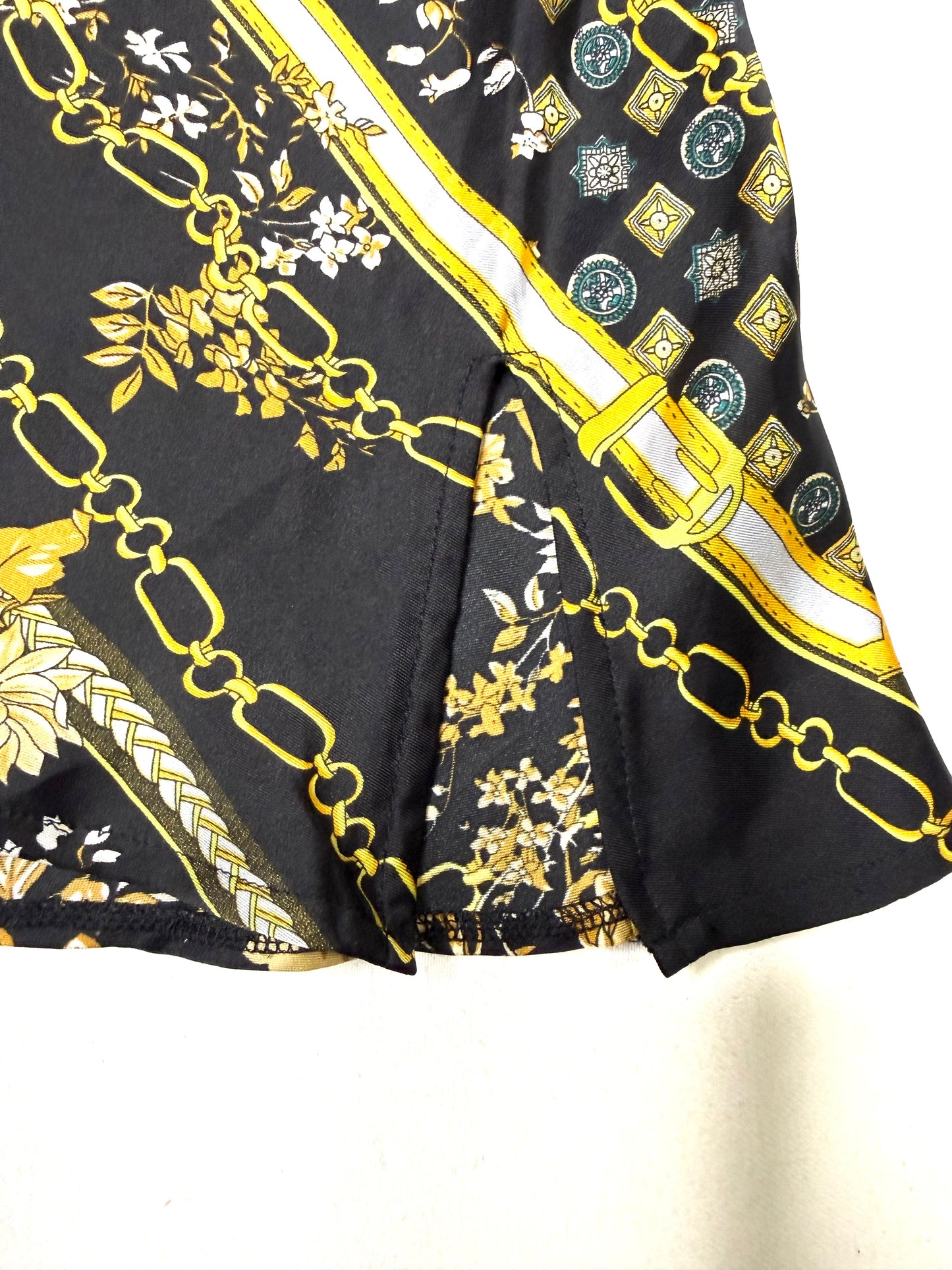 Princess Polly Black Gold Chain Floral Satin Mini Slip Dress Y2K Baroque Party Size 2