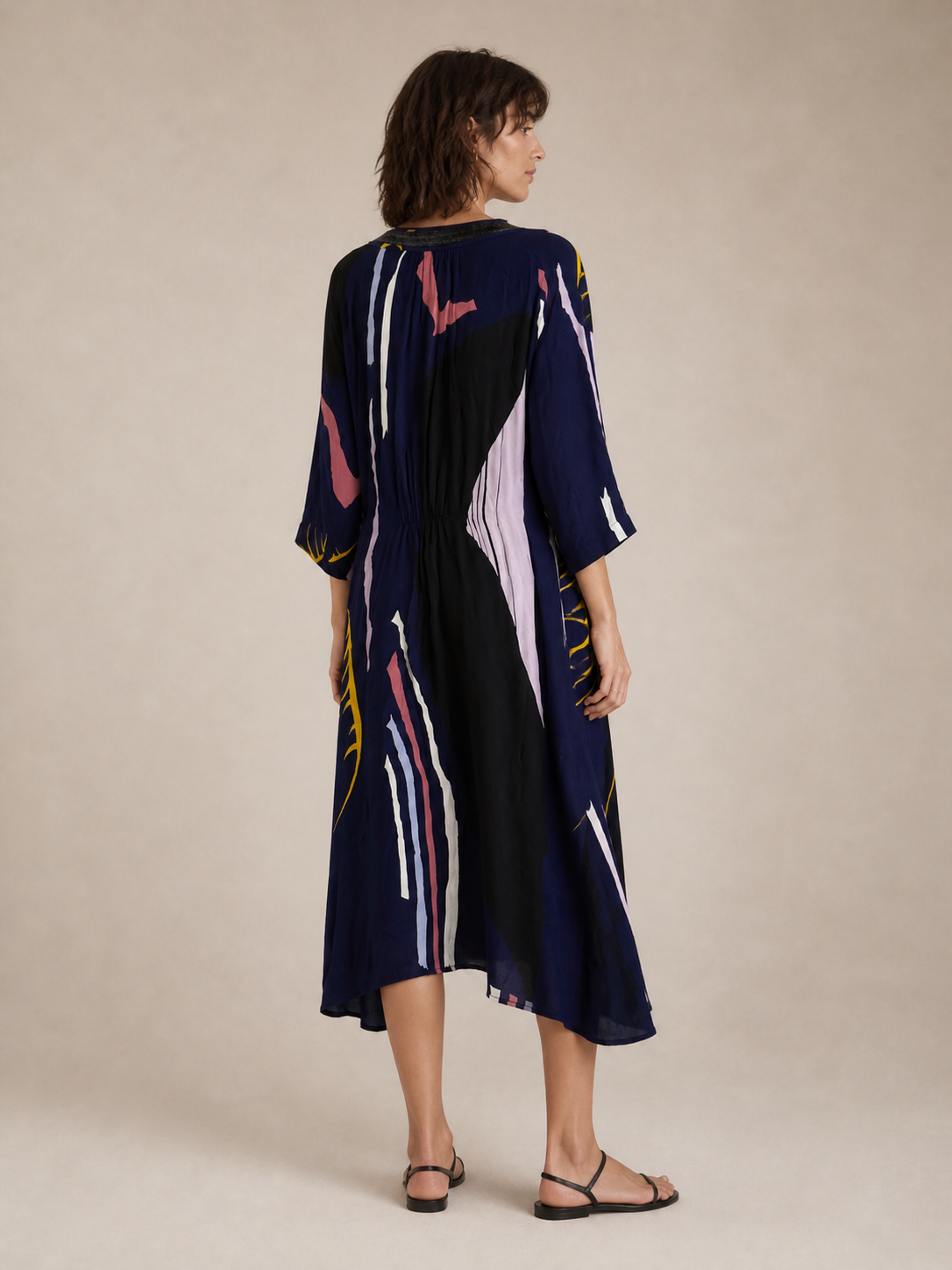 Twinkle by Wenlan Navy and Pink Long Sleeve Silk Dress Size 2