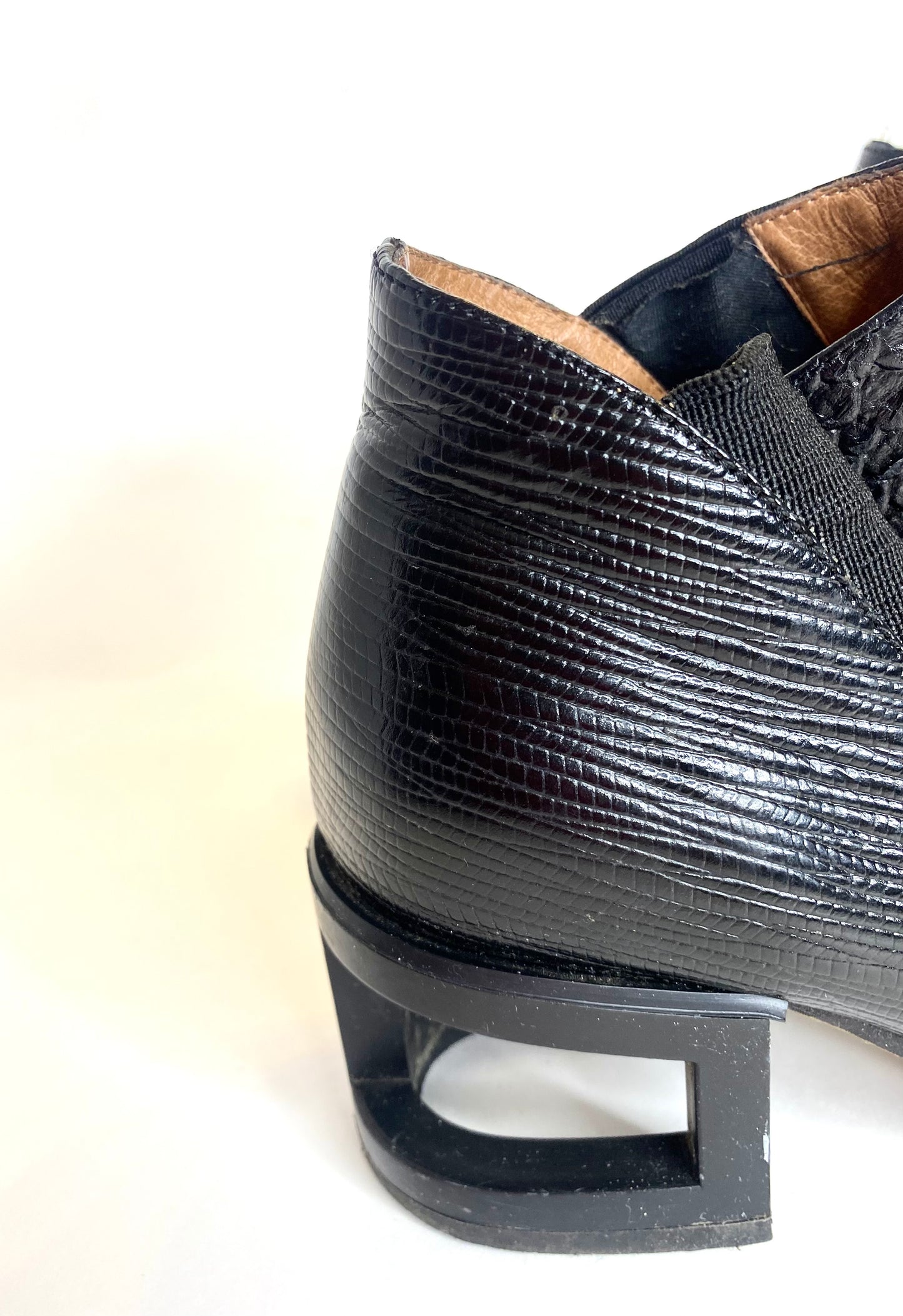 Jeffrey Campbell Black Snakeskin Embossed Leather Ankle Boots Size 7.5