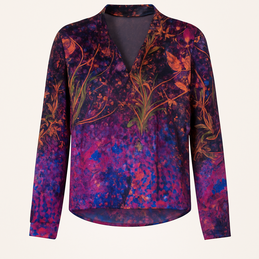 Tahari Abstract Floral Print Long Sleeve Blouse Size Large