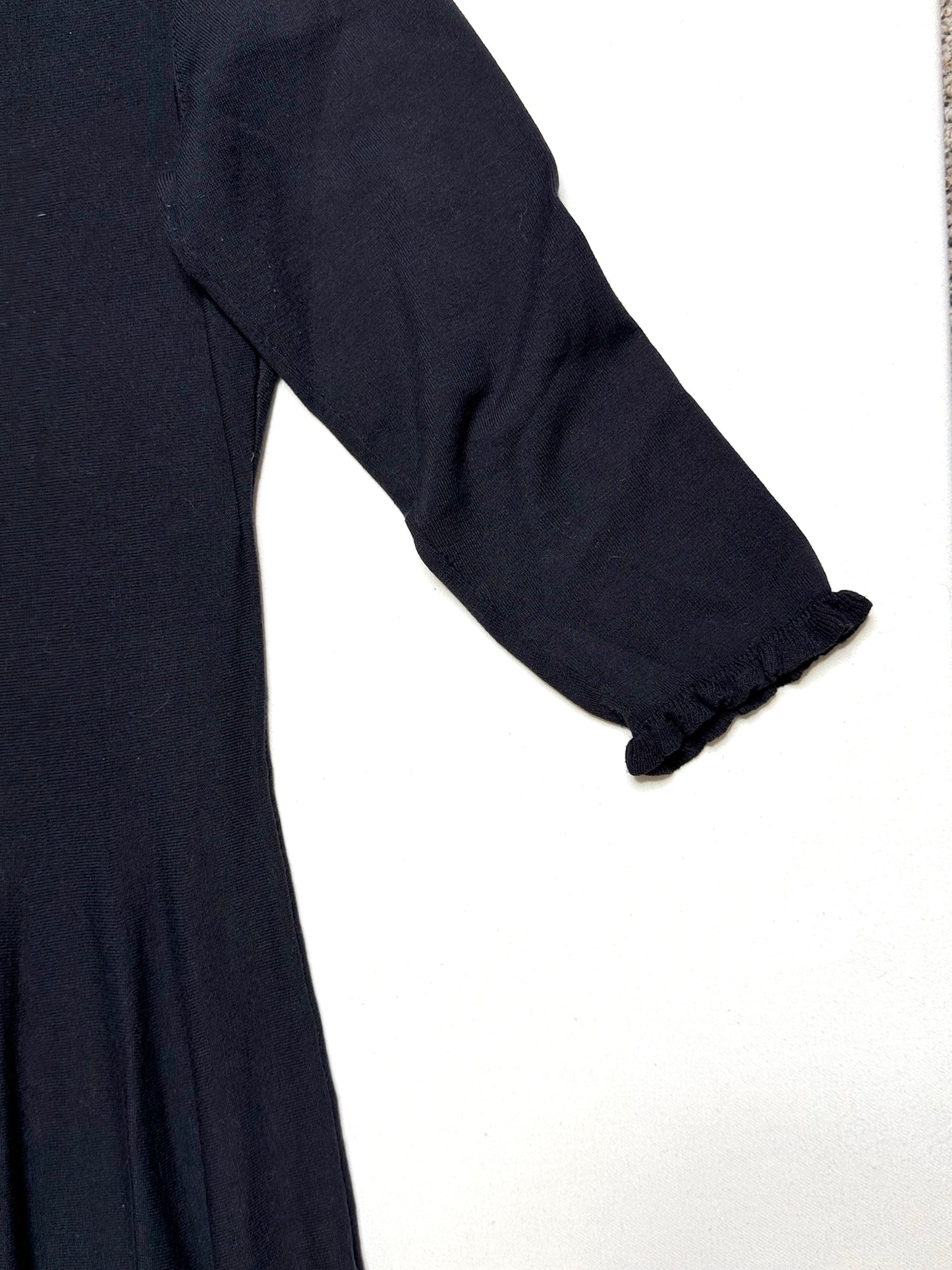 Kate Spade Black Knit Fit & Flare Midi Dress Long Sleeve Ruffle Trim Size Large