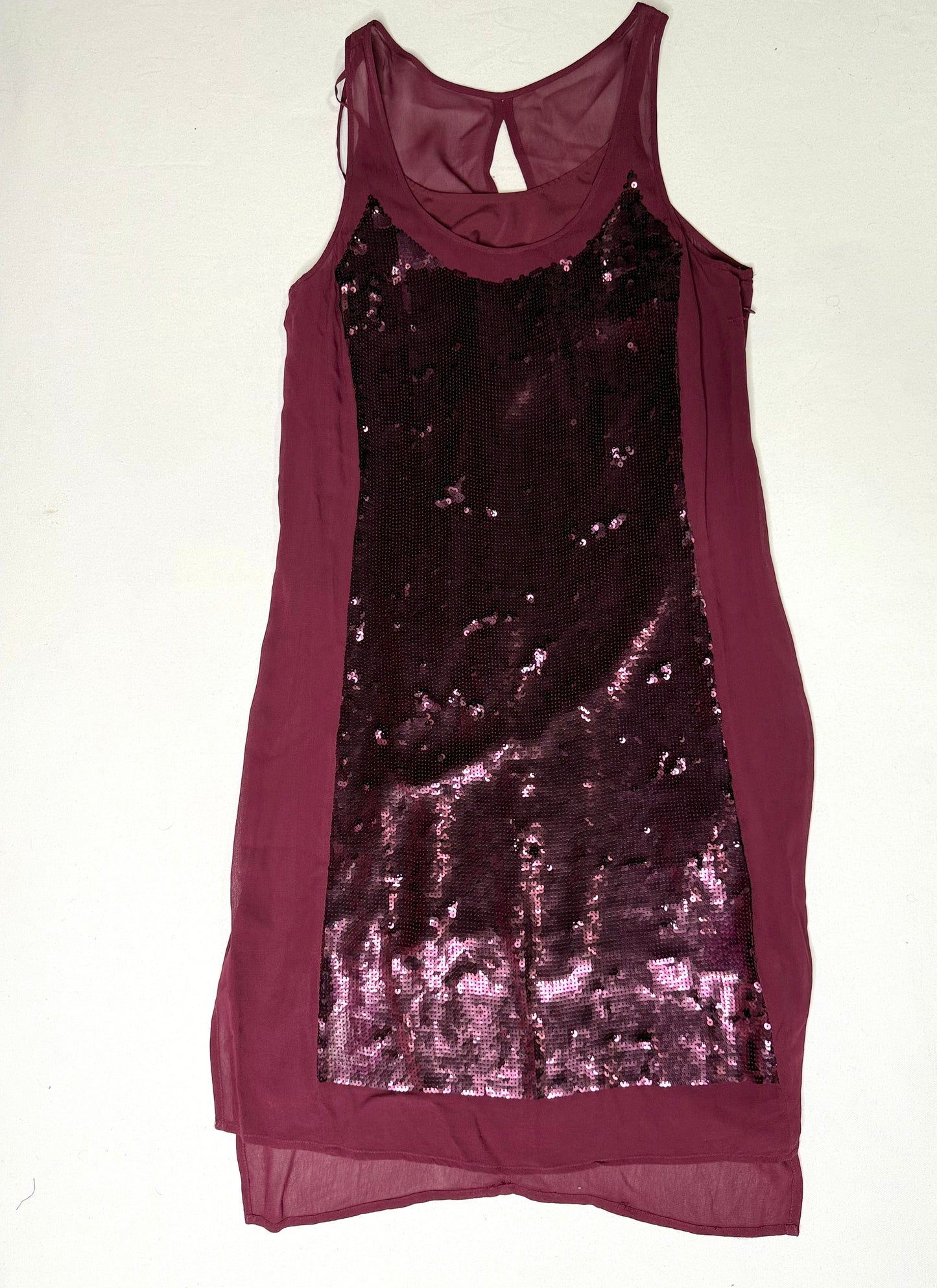 Trouvé Burgundy Sequin Dress Sheer Back Keyhole Size Small