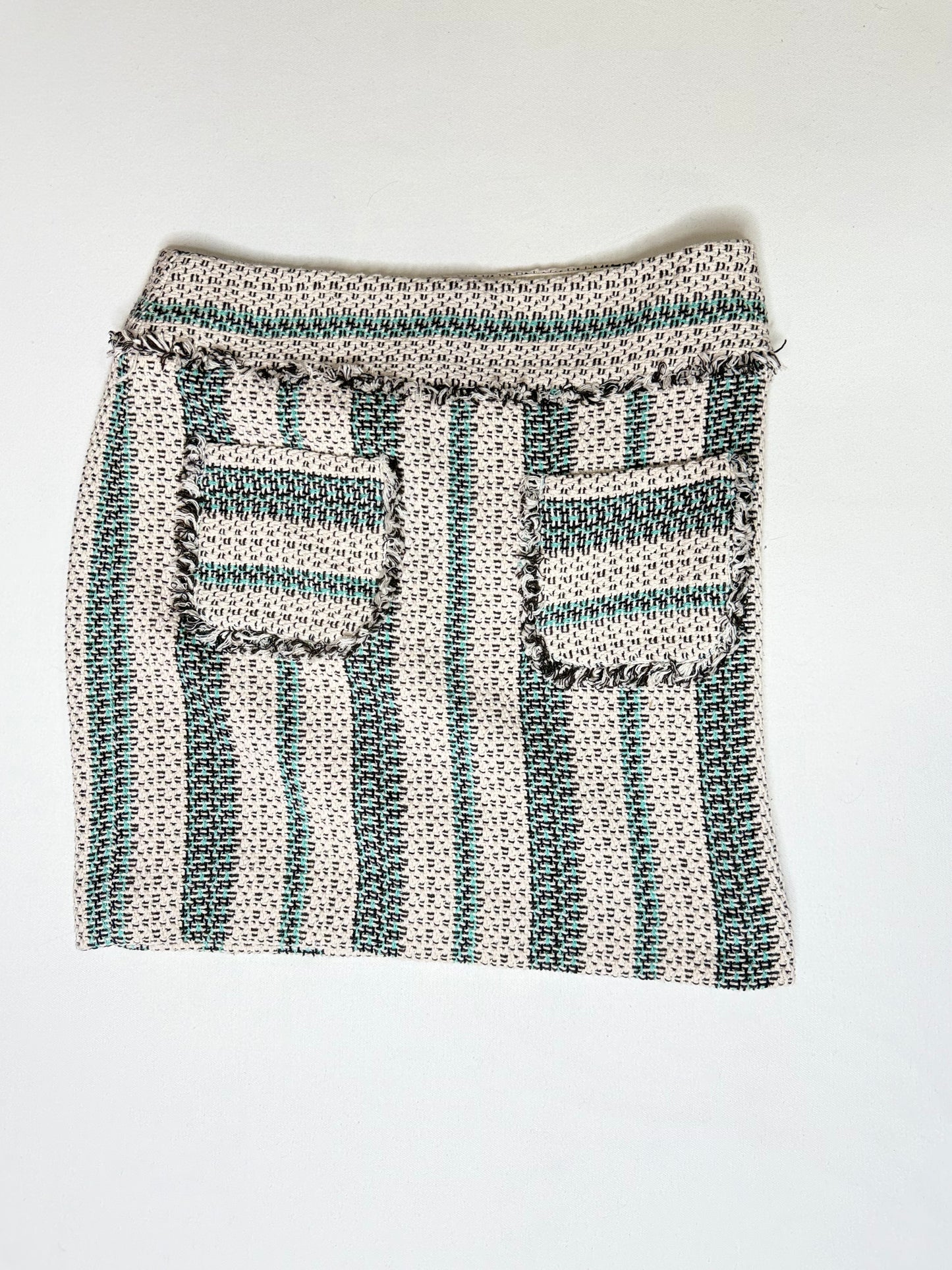 Etcetera Striped Tweed Mini Skirt w/ Fringe & Pockets Size 6