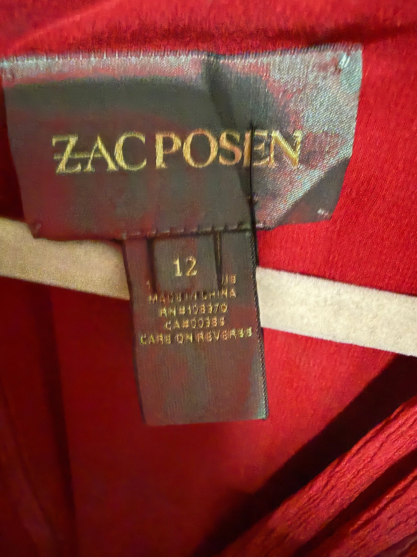Zac Posen 100% Silk Red Ruffle Dress Size 12 | Romantic Silk Midi Cocktail Dress