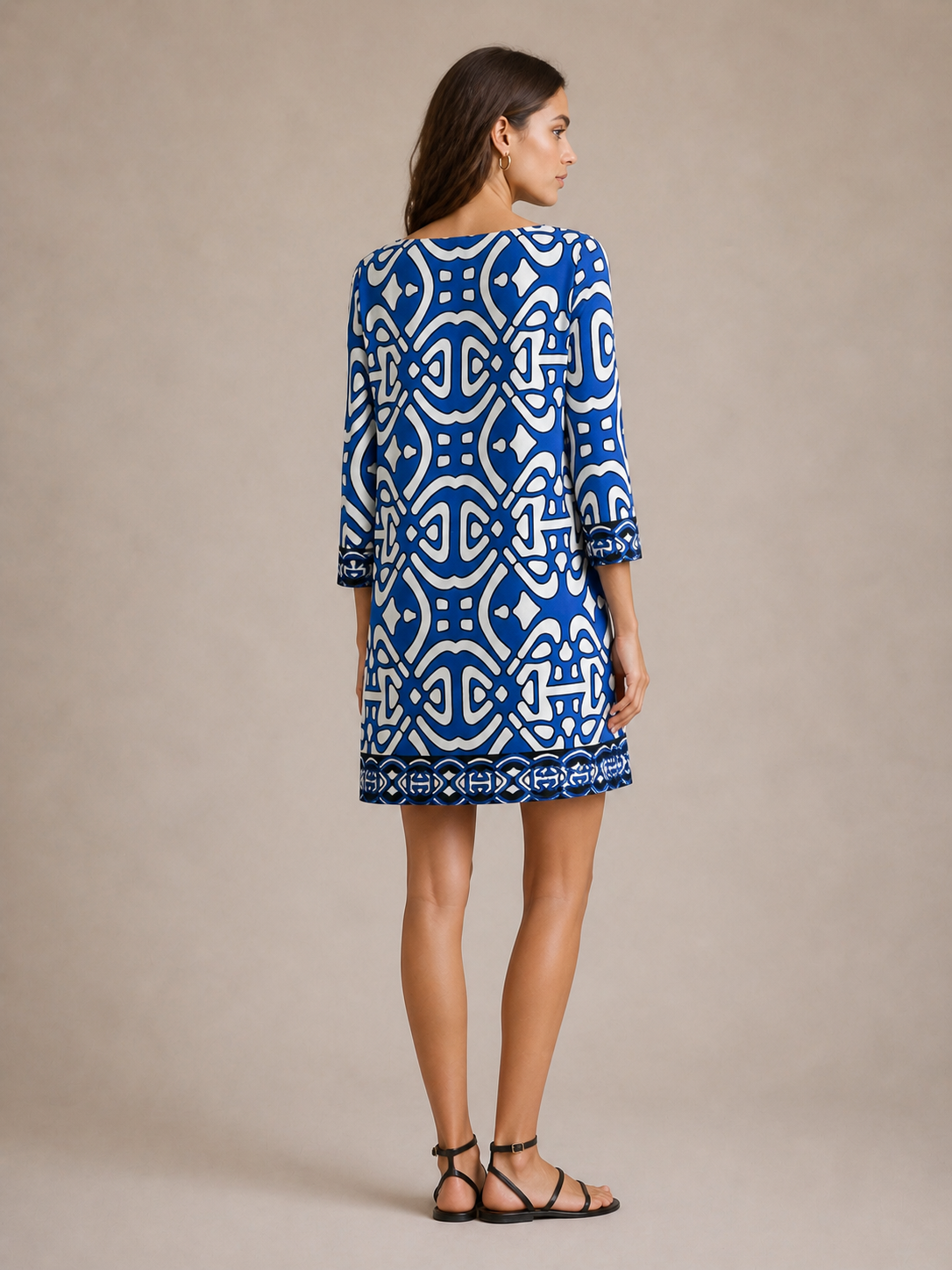Laundry by Design Blue and White Geometric Dress Size 10