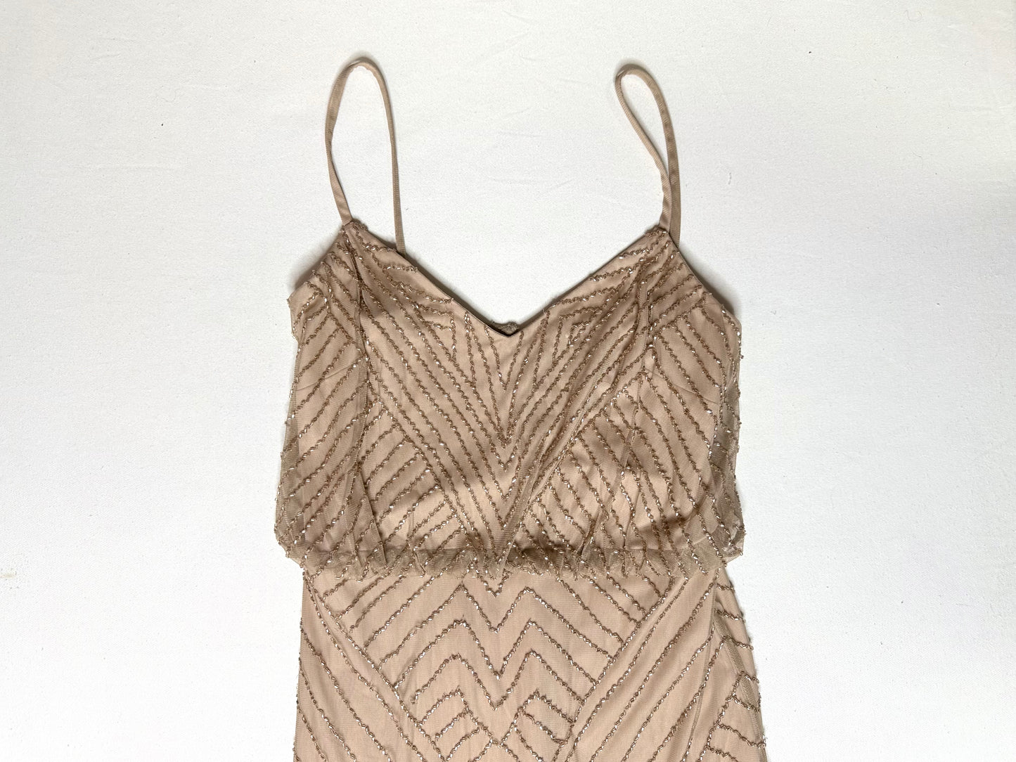 Adrianna Papell Beaded Sophia Cocktail Dress Size 6 Champagne Flapper Style