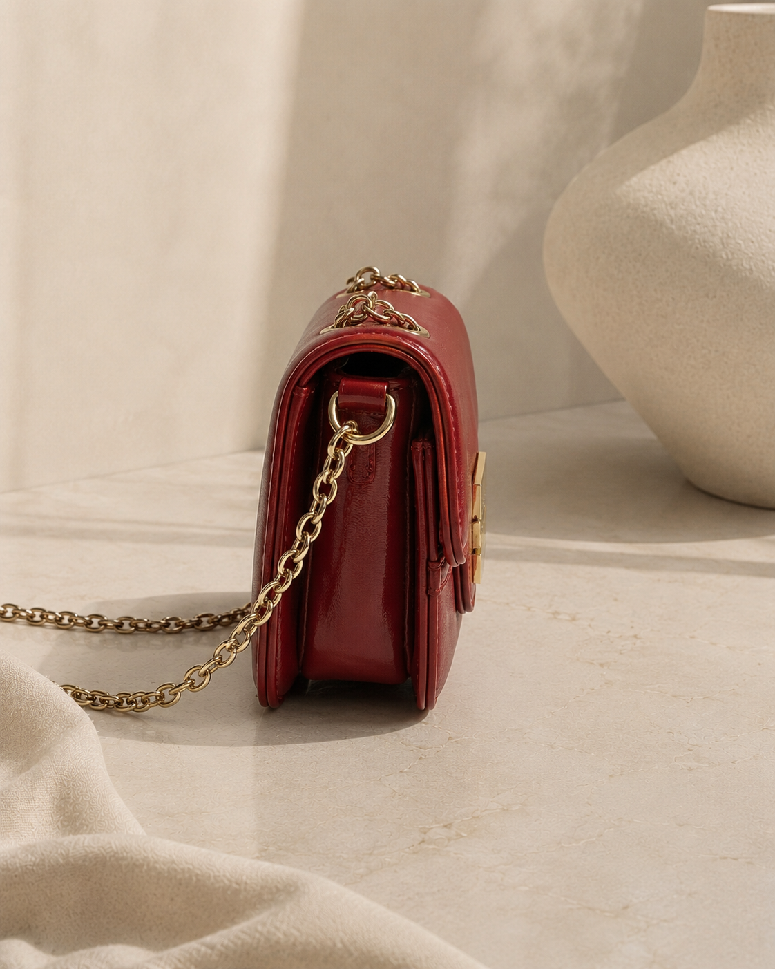Z Spoke Zac Posen Red Leather Chain Crossbody Bag | Gold Hardware Mini Shoulder Purse