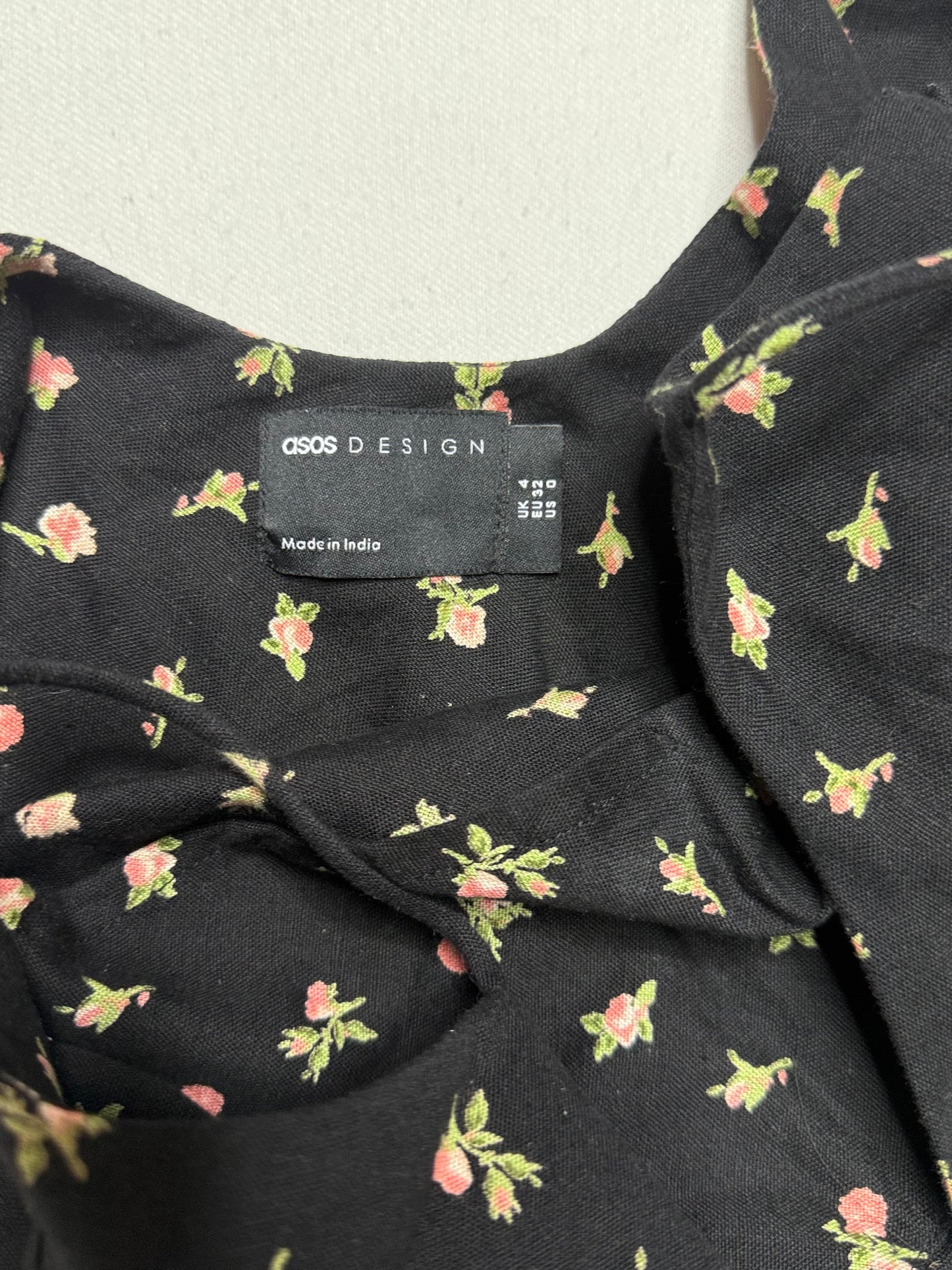 ASOS Black Rose Print Slip Dress – Size 0