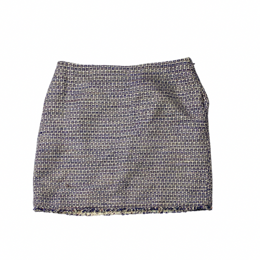 Banana Republic Blue Tweed A-Line Skirt – Size 12, Fringe Hem, Knee-Length