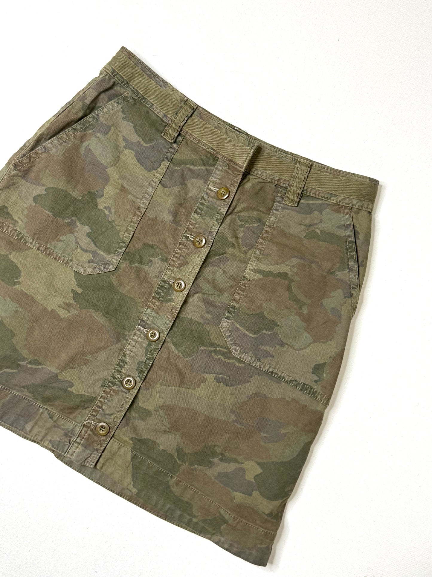 Anthropologie Camo Mini Skirt Size 8 (UK 12R) Button Front Utility Military Print Cotton Blend