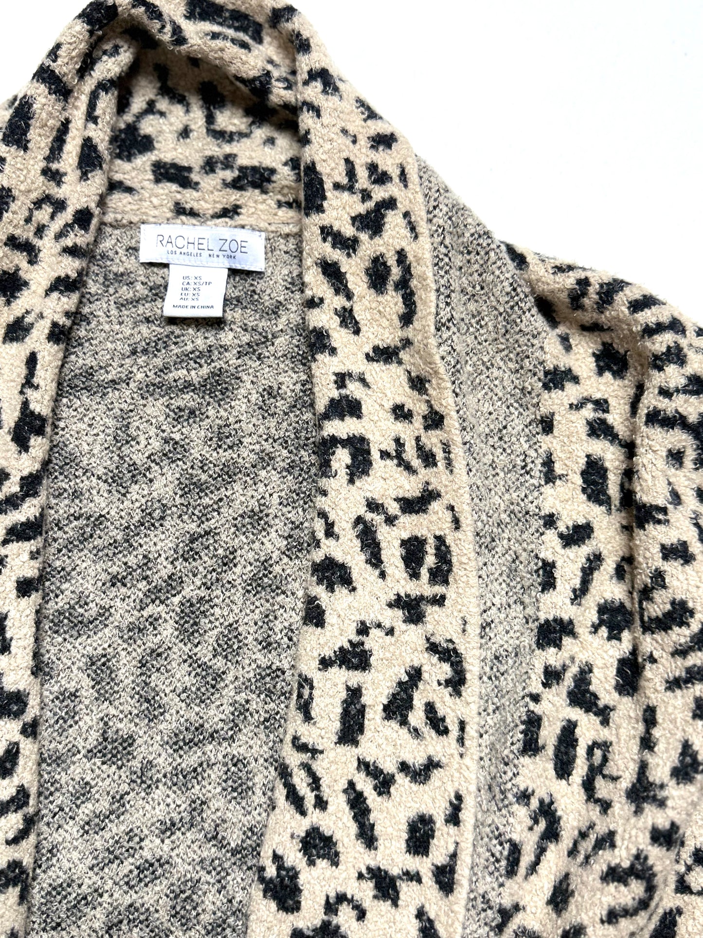 Rachel Zoe Cheetah Print Long Sleeve Sweater with Front Pockets Size XS
