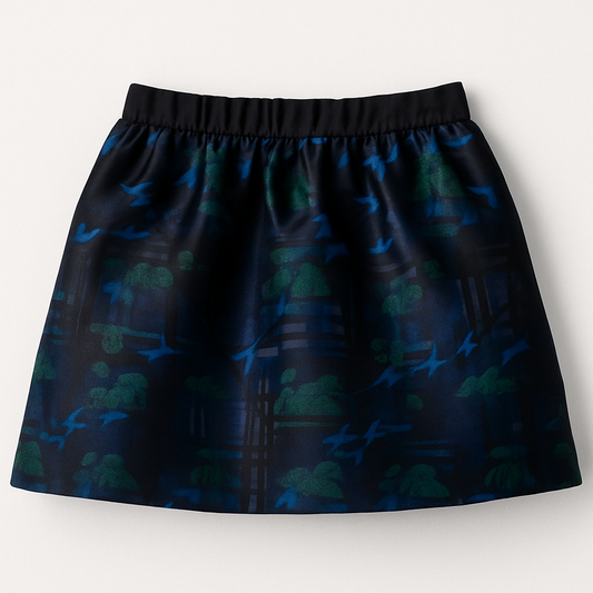 J. Crew Navy and Teal Floral Plaid Jacquard A-Line Mini Skirt w Pockets Size 4
