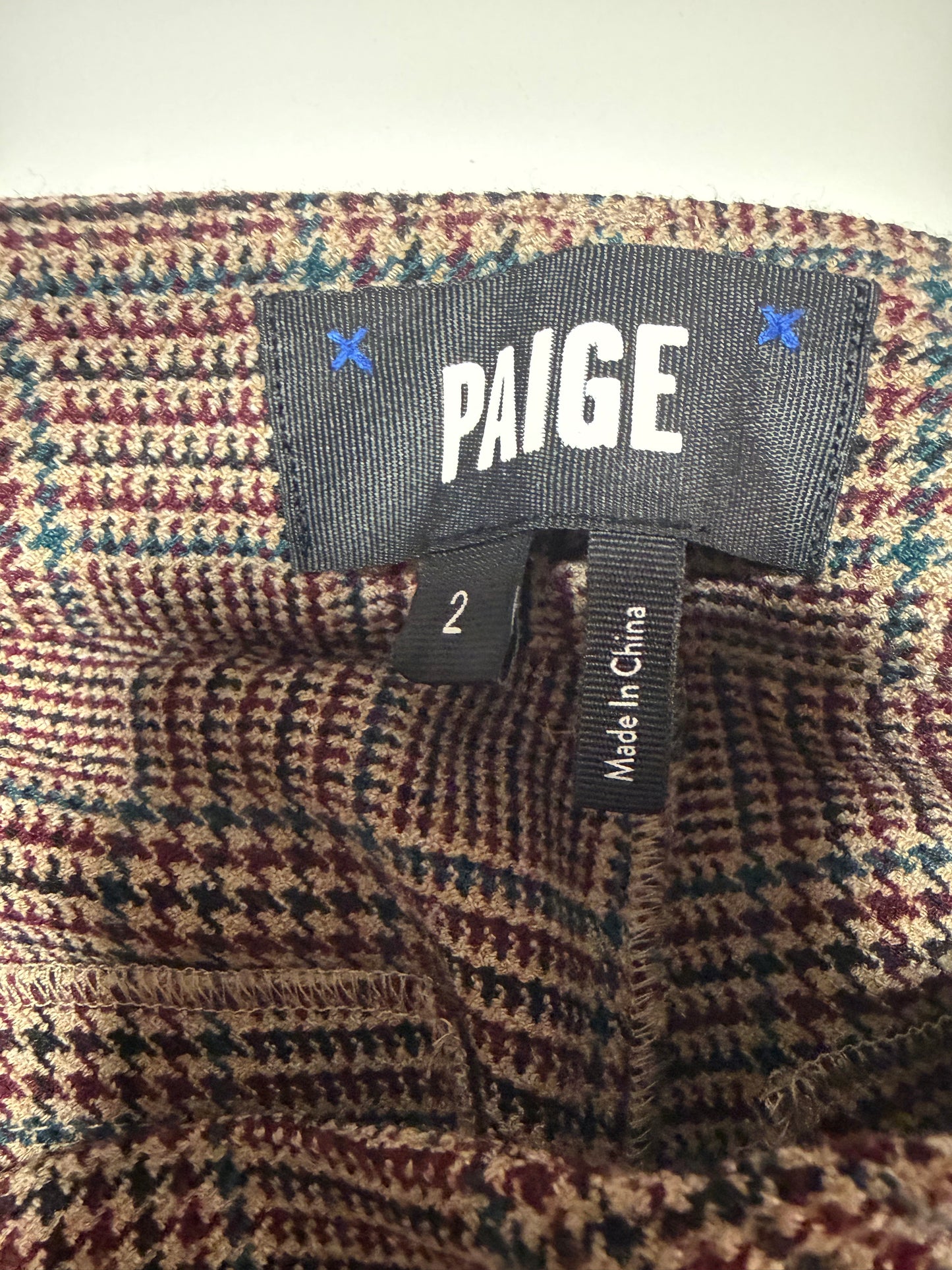 PAIGE Brown Plaid Wide Leg Pants Size 2 Mid Rise Trouser Career Chic Pants