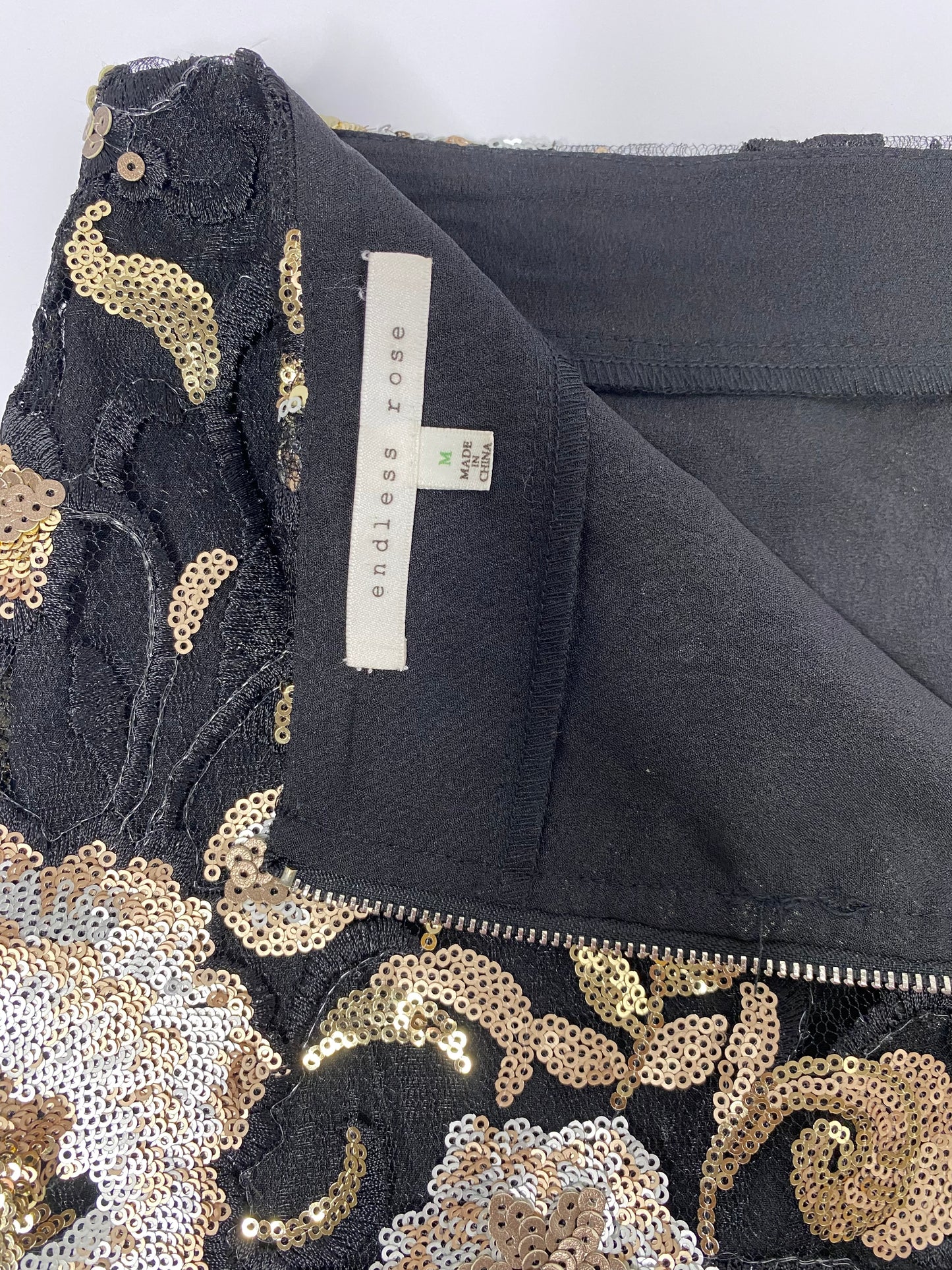 Endless Rose Gold Sequin Mesh Skirt Size M | Floral Pattern | Lined Party Skirt 100% Polyester