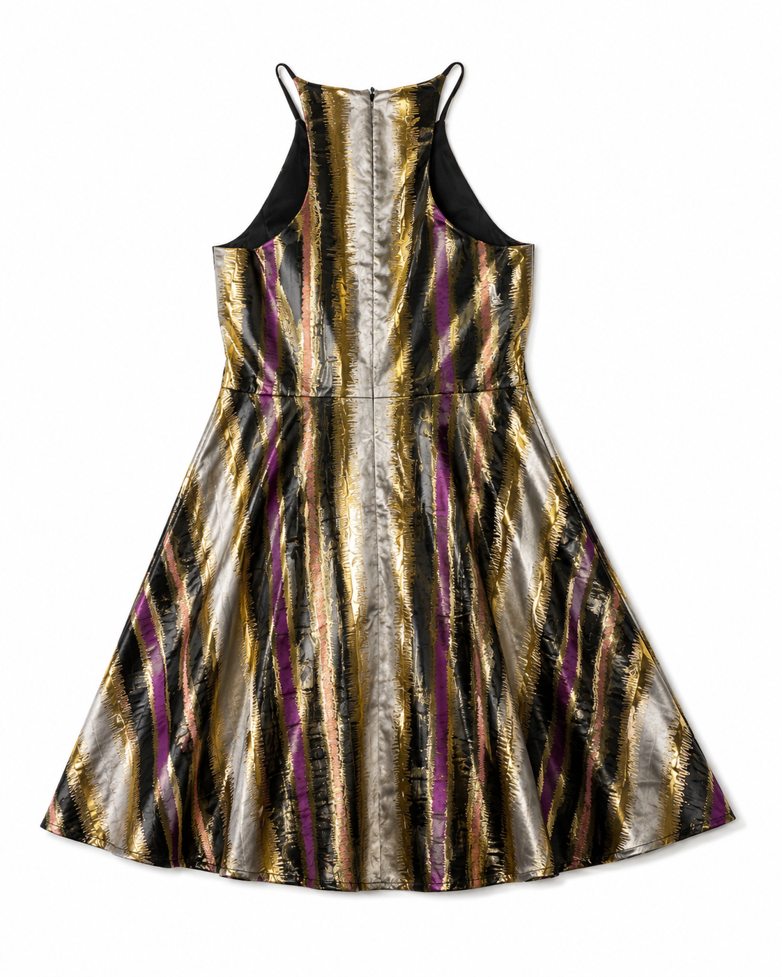 Badgley Mischka Gold and Silver Halter Metallic Fit&Flare Dress Size 6