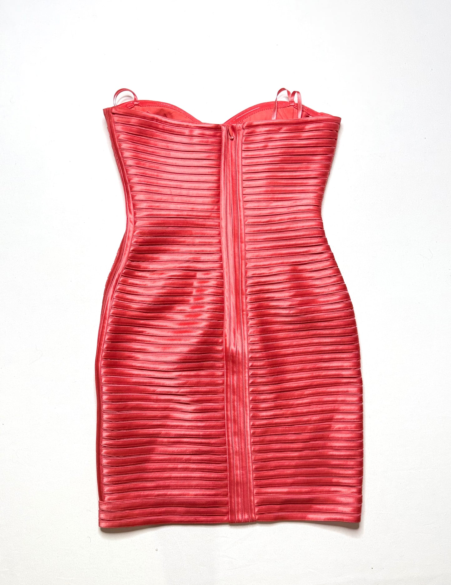 BCBG Max Azria Coral Satin Ribbed Bodycon Dress – Size 8