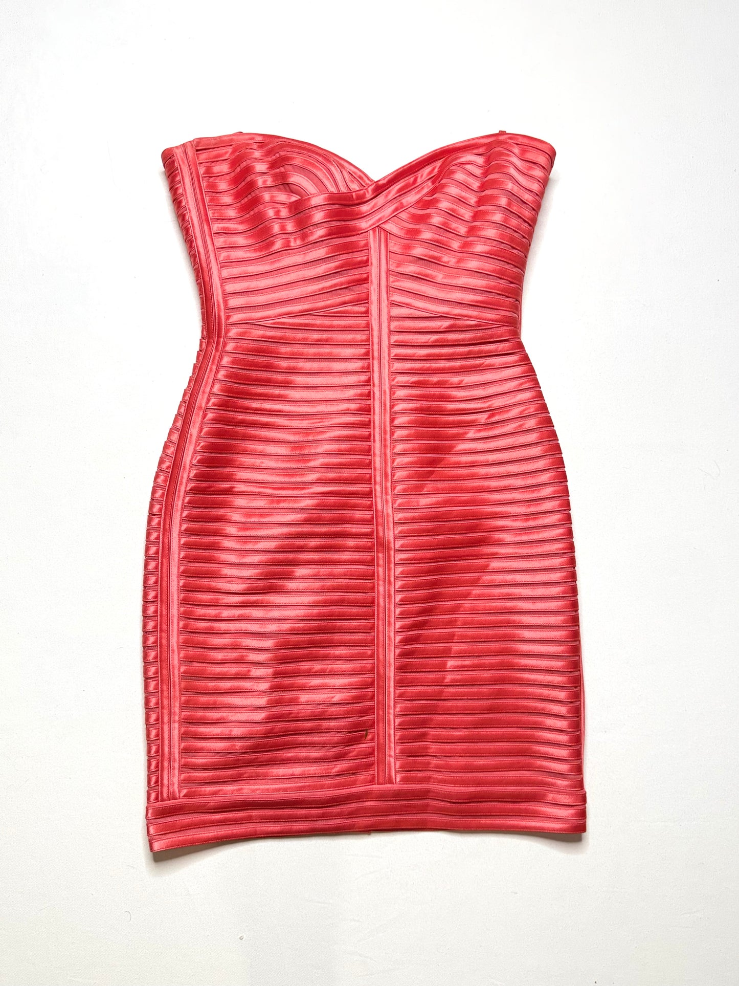 BCBG Max Azria Coral Satin Ribbed Bodycon Dress – Size 8
