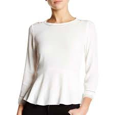 Rebecca Taylor White Long Sleeve Lace Back Peplum Top Size 4