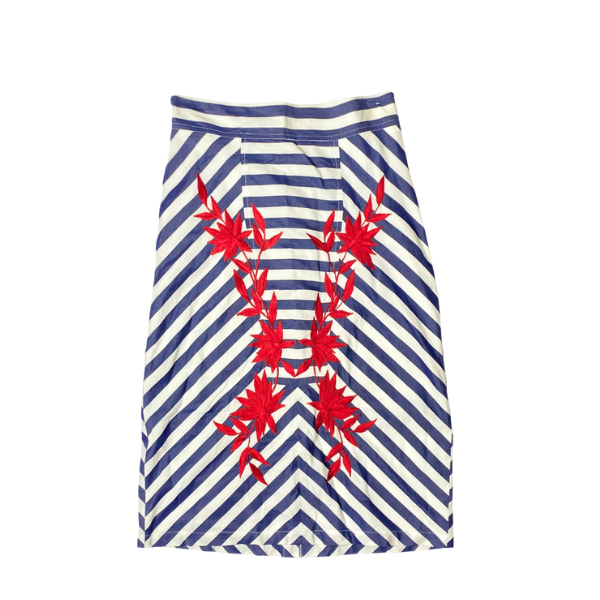 eShakti Blue & White Chevron Embroidered A-Line Skirt – Size 10
