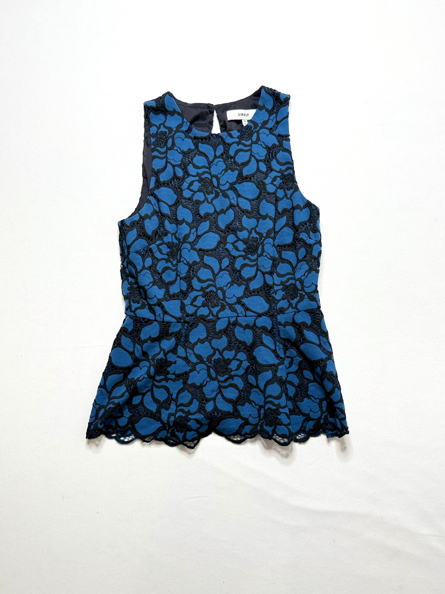 Likely Blue and Black Lace Sleeveless Peplum Top Size XS
