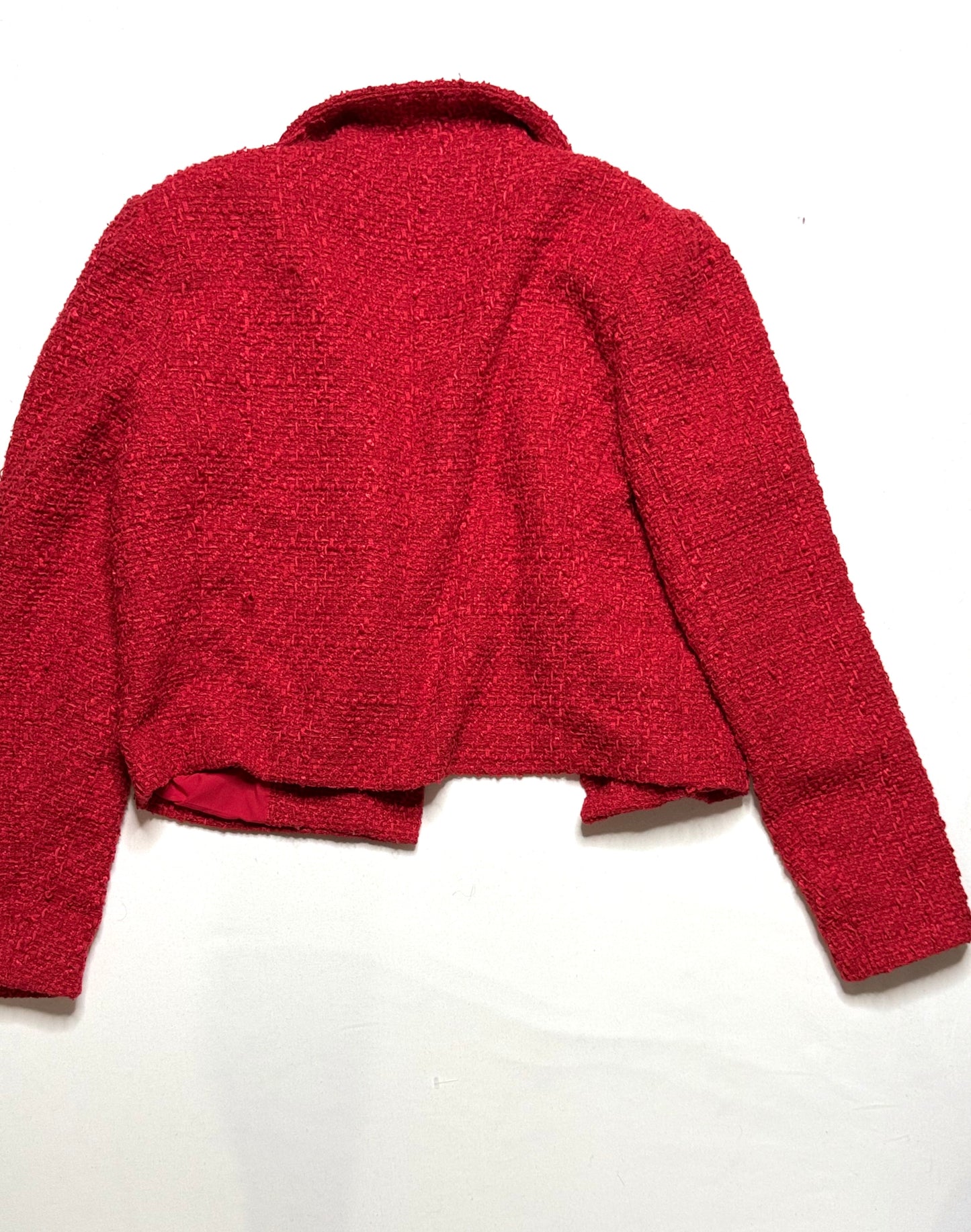 Rachel Zoe Red Tweed Cropped Blazer Open Front Jacket Size Small
