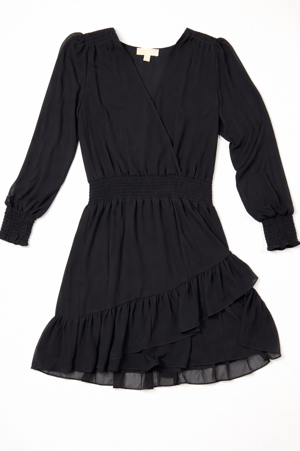 Michael Michael Kors Women’s Black Long Sleeve Wrap Ruffle Dress Size