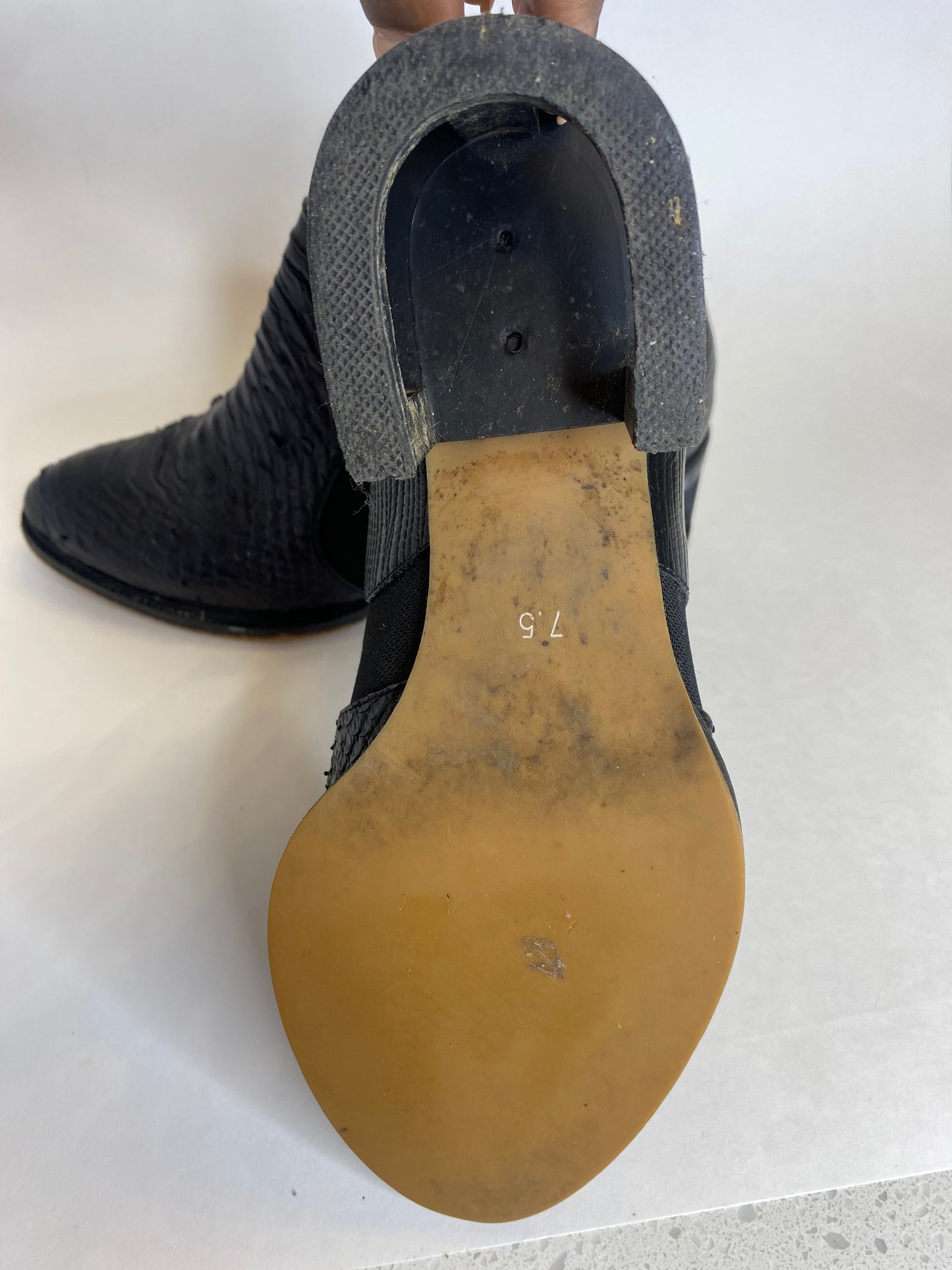 Jeffrey Campbell Black Snakeskin Embossed Leather Ankle Boots Size 7.5