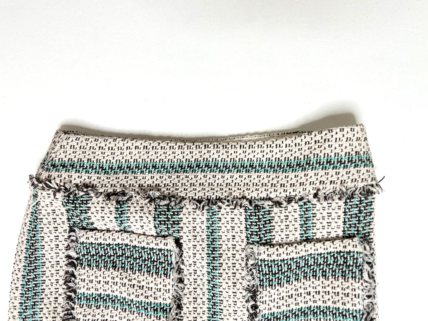 Etcetera Striped Tweed Mini Skirt w/ Fringe & Pockets Size 6
