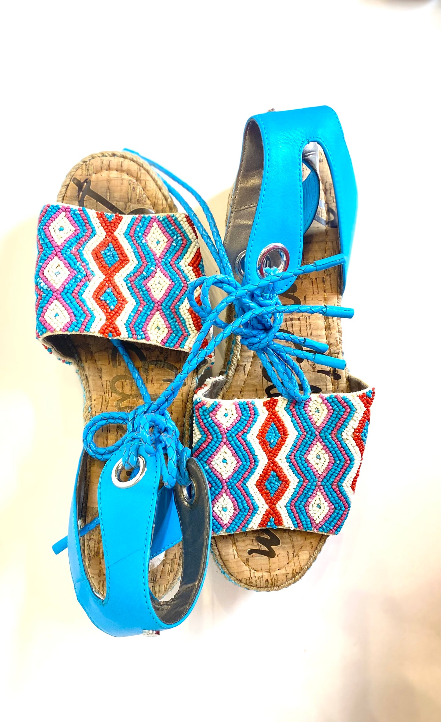Sam Edelman Multi-Color Beaded Espadrille Lace-Up Sandals – Size 9