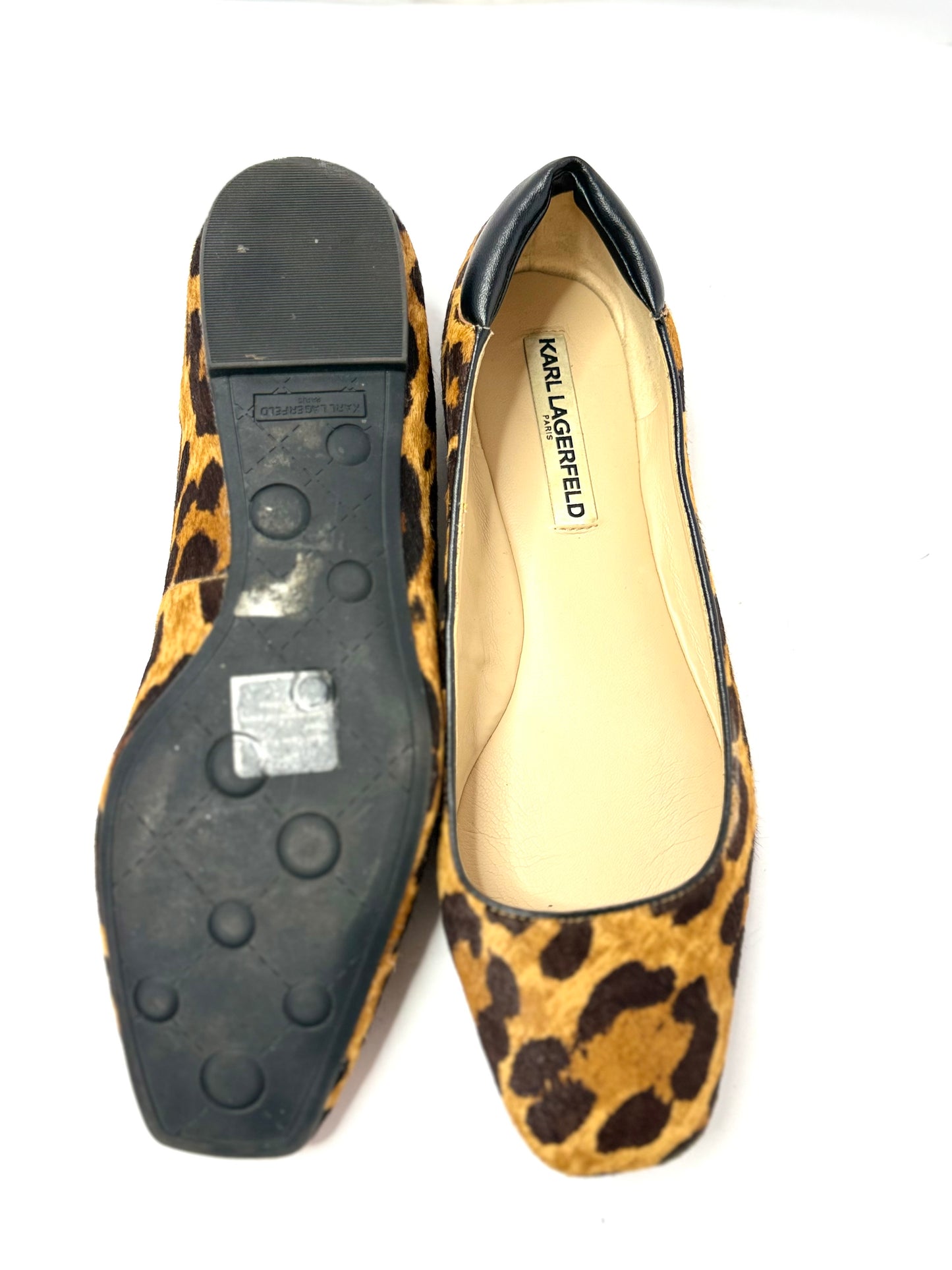 Karl Lagerfeld Animal Print Cowhide Flats – Square Toe, Size 8.5