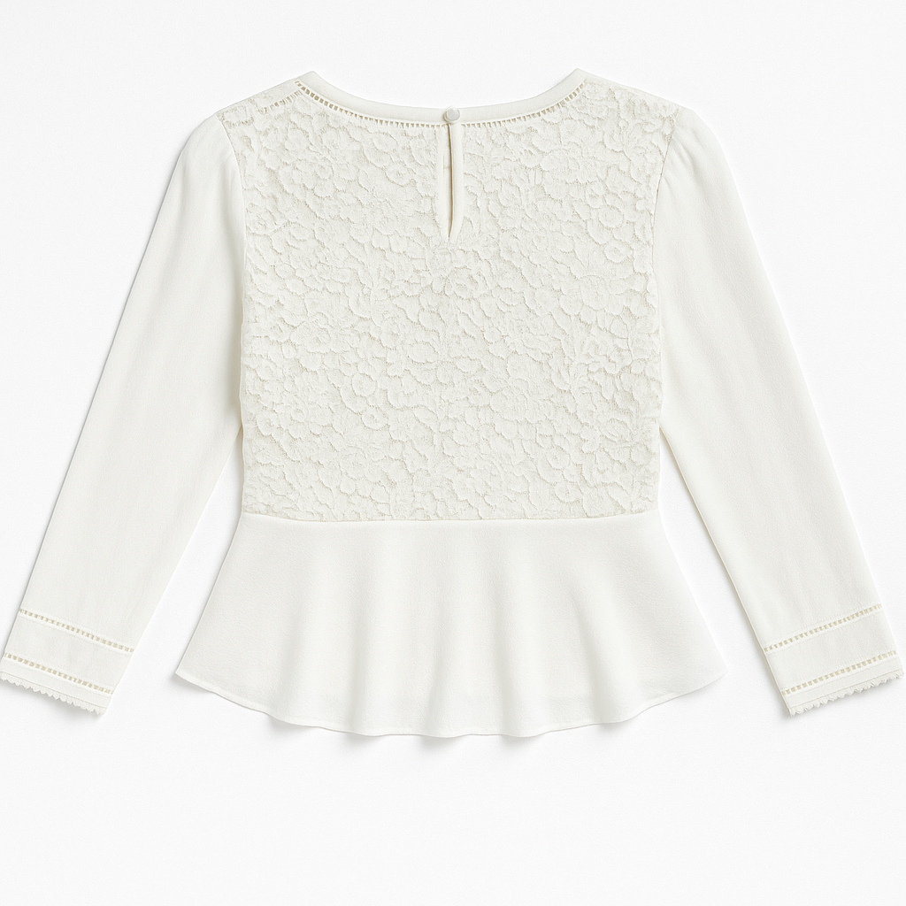 Rebecca Taylor White Long Sleeve Lace Back Peplum Top Size 4