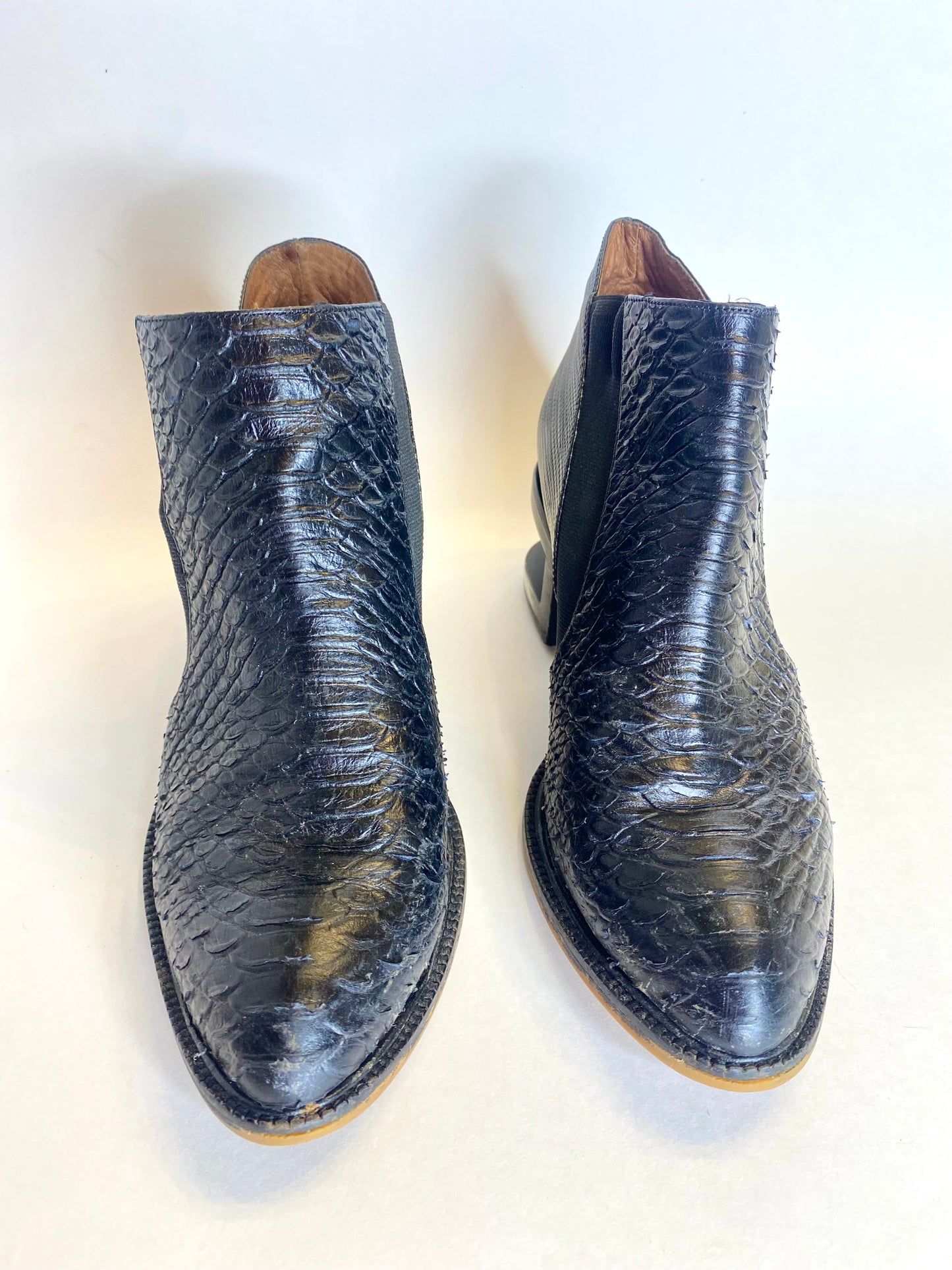 Jeffrey Campbell Black Snakeskin Embossed Leather Ankle Boots Size 7.5