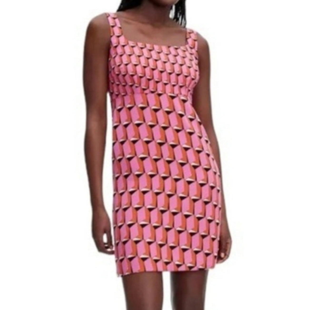 Diane von Furstenberg Geometric Mod Print Mini Dress – |Sleeveless, Retro Style, 100% Recycled Polyester