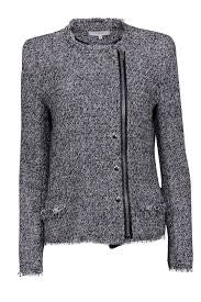 IRO Carlota Tweed Bouclé Asymmetrical Zip Jacket Gray Frayed Trim Size 36 (4)