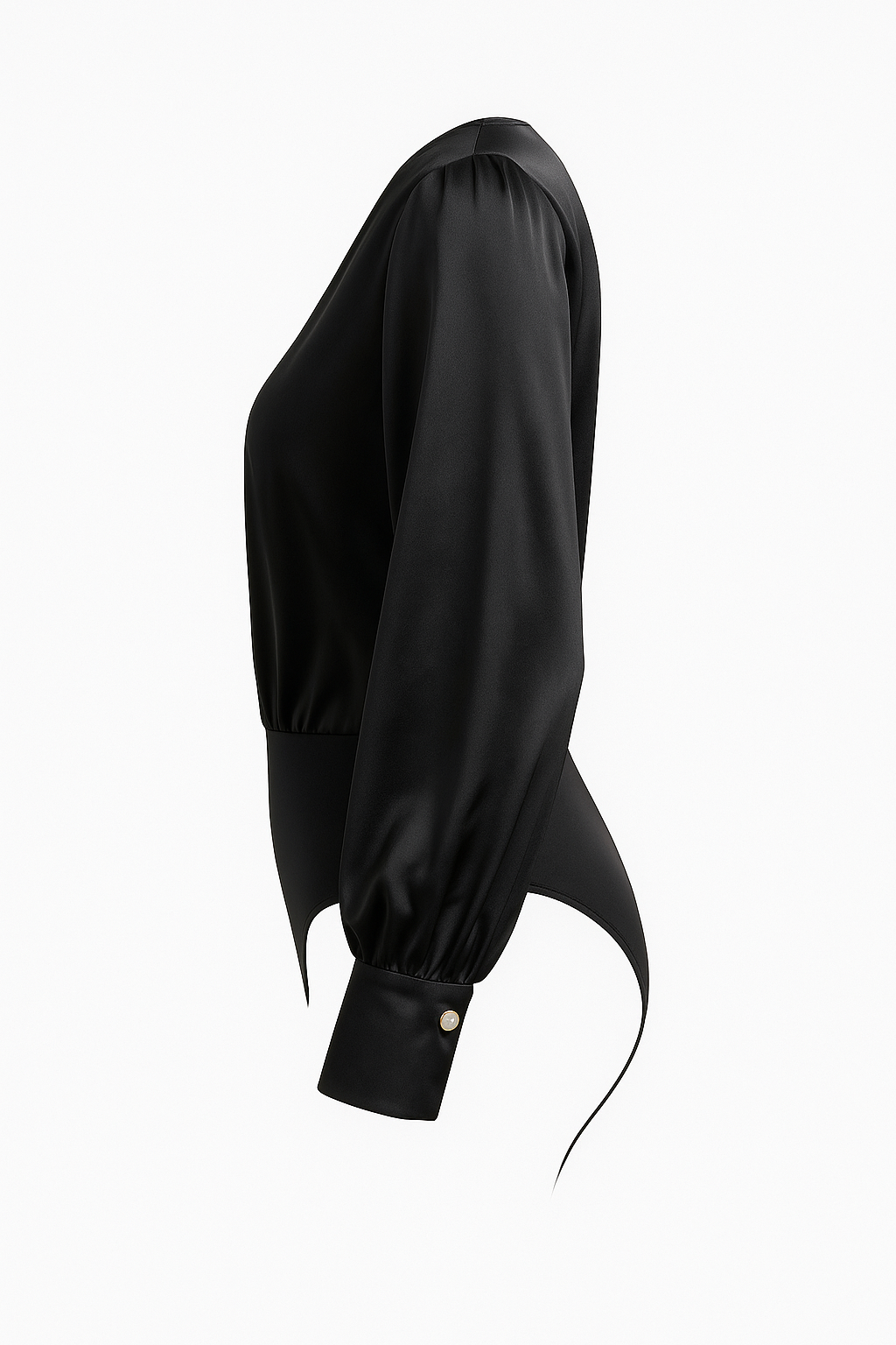 Marc New York Black Satin Wrap Bodysuit – Puff Sleeves, Size Large