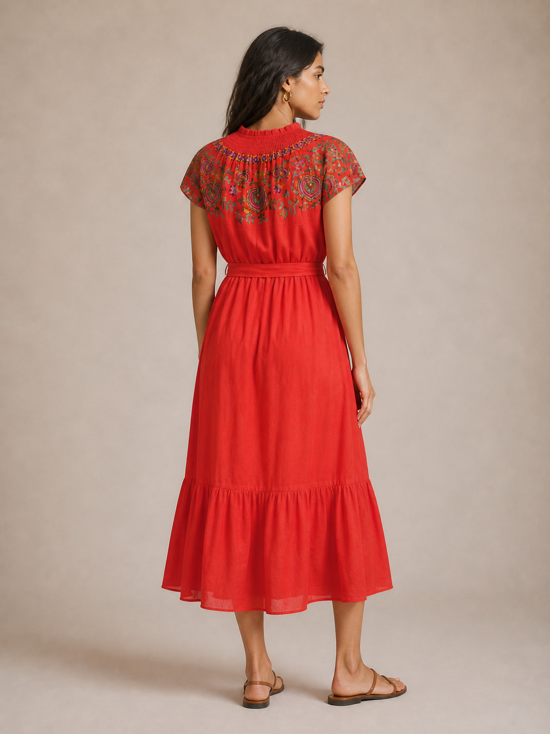 Gianni Bini Vibrant Red Embroidered Off the Shoulder Midi Dress Size Small