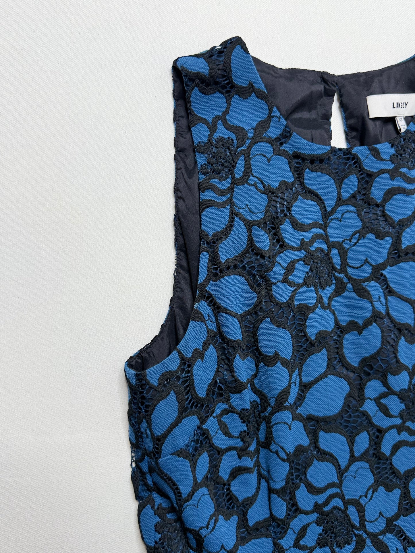Likely Blue and Black Lace Sleeveless Peplum Top Size XS
