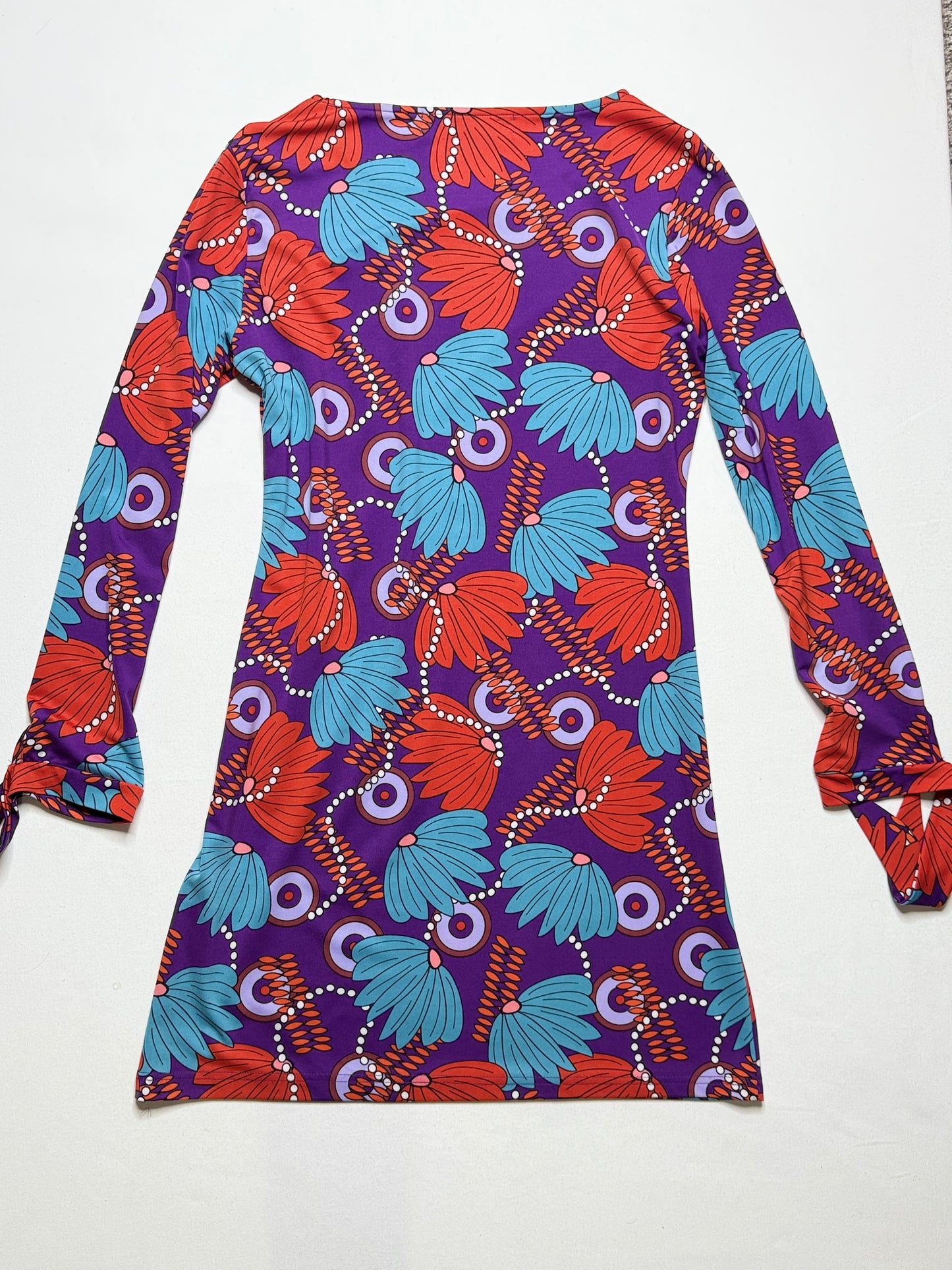 Tracey Negoshian Mod Print Mini Dress Multicolor Long Sleeve Size Small