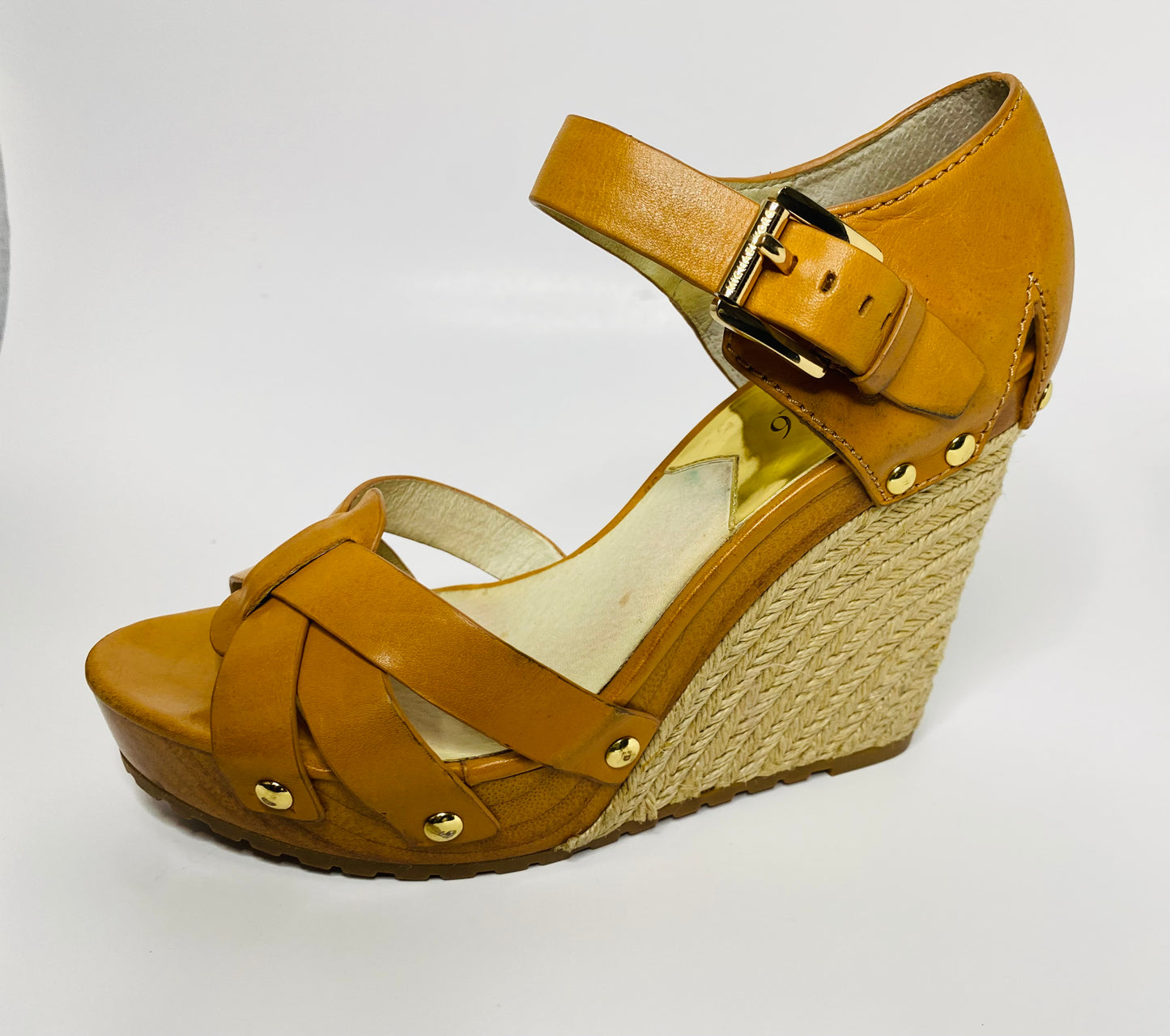 Michael Kors Jet Set Cognac Wedge Sandals Size 7.5