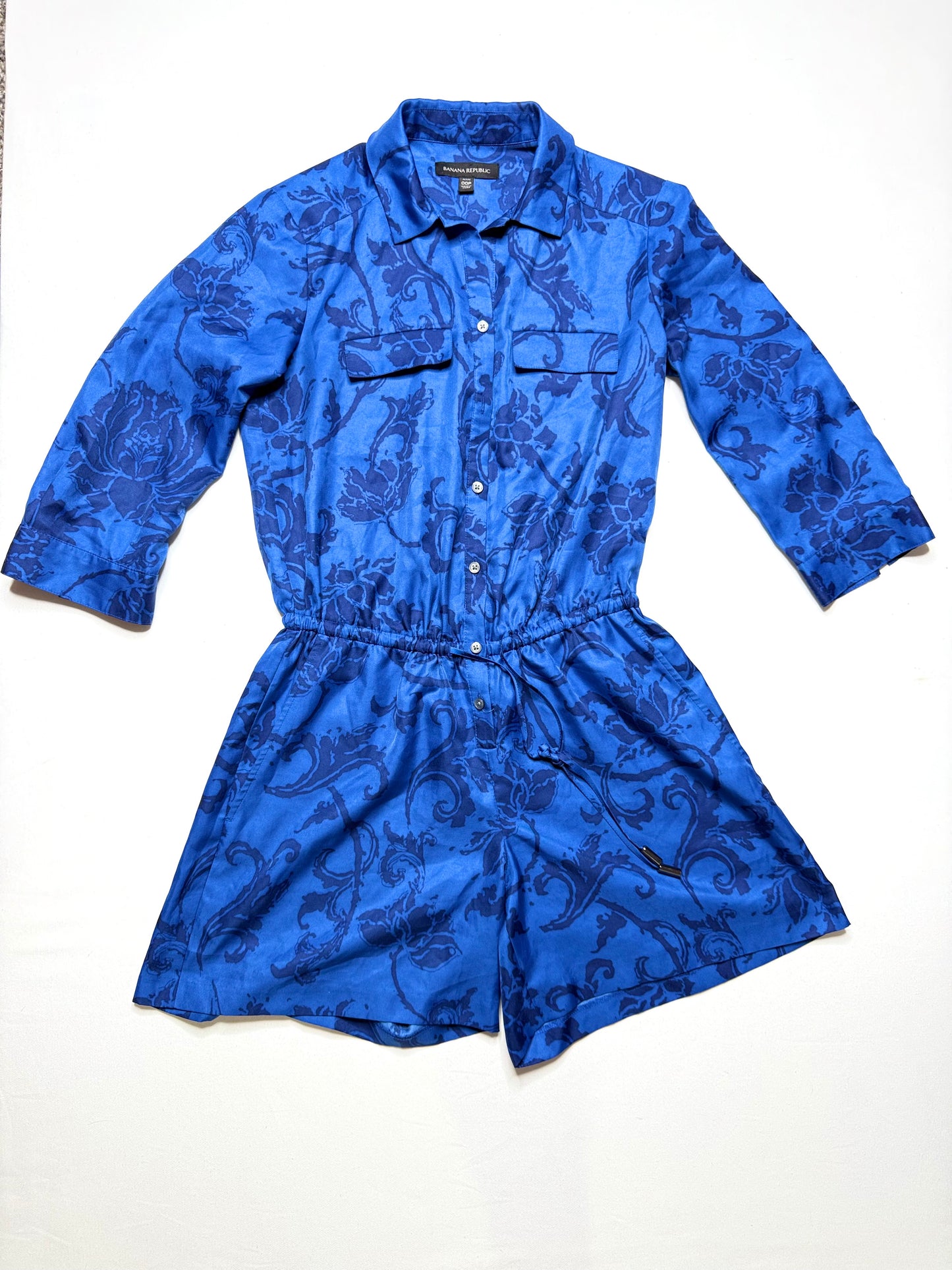 Banana Republic Blue Floral Print Button-Down Romper – Size 00