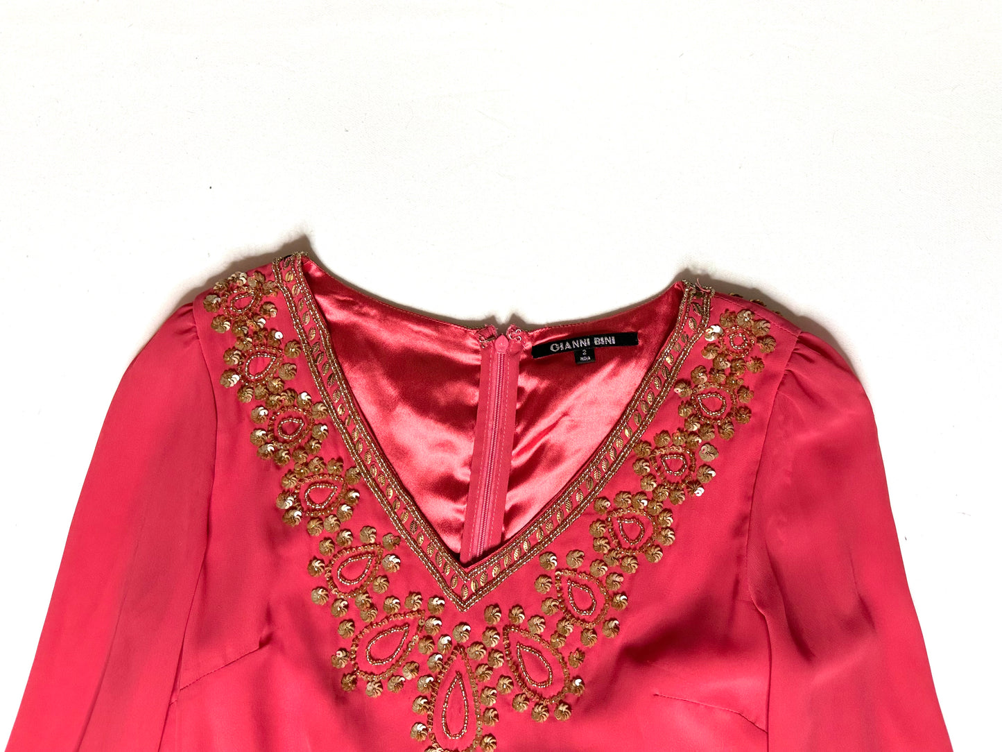 Gianni Bini Beaded Pink Sequin Neck Long Sleeve Shift Dress Size 2