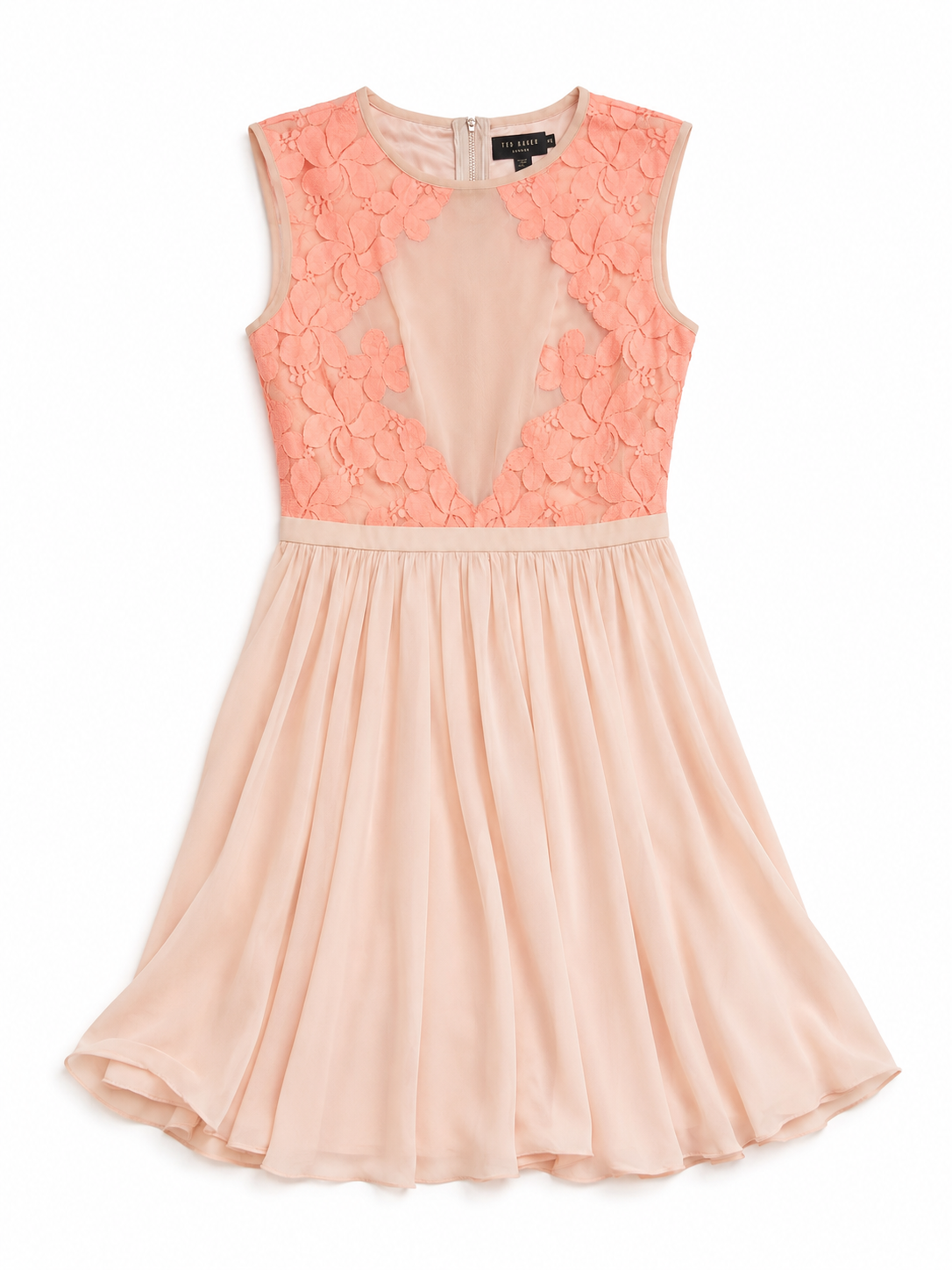 Ted Baker London Nude & Peach Fit & Flare Sleeveless Lace Dress Size 2